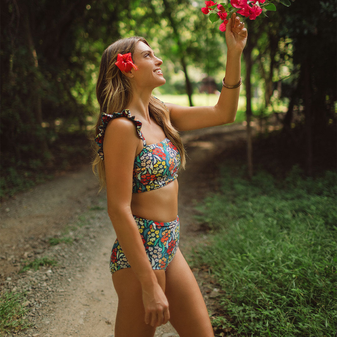 Costa Floral High Waisted Bottoms for Women - Comfortable Stretchy Yoga Pants with Floral Print - Perfect for Yoga, Workout, Lounge and Casual Wear