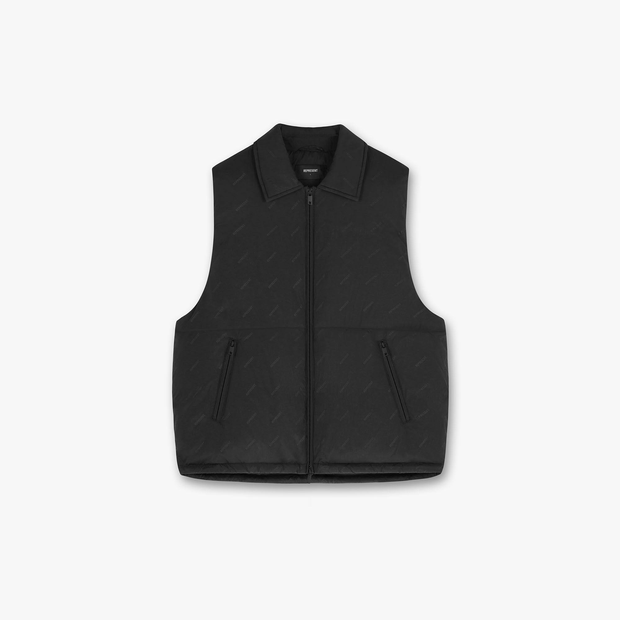 All Over Logo Collared Gilet Vest for Men & Women | Black Puffer Vest Jacket | Winter Fashion Outerwear for Casual & Streetwear