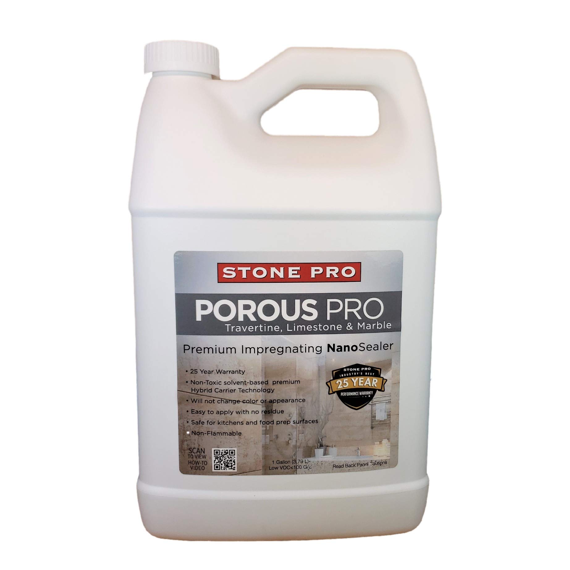 StonePro Porous Pro Sealer - 1 Gallon (128 Fl Oz) - Premium Natural Stone Sealer for Travertine, Limestone, Marble & Porous Surfaces - Ideal for Countertops, Floors & Outdoor Stone Applications
