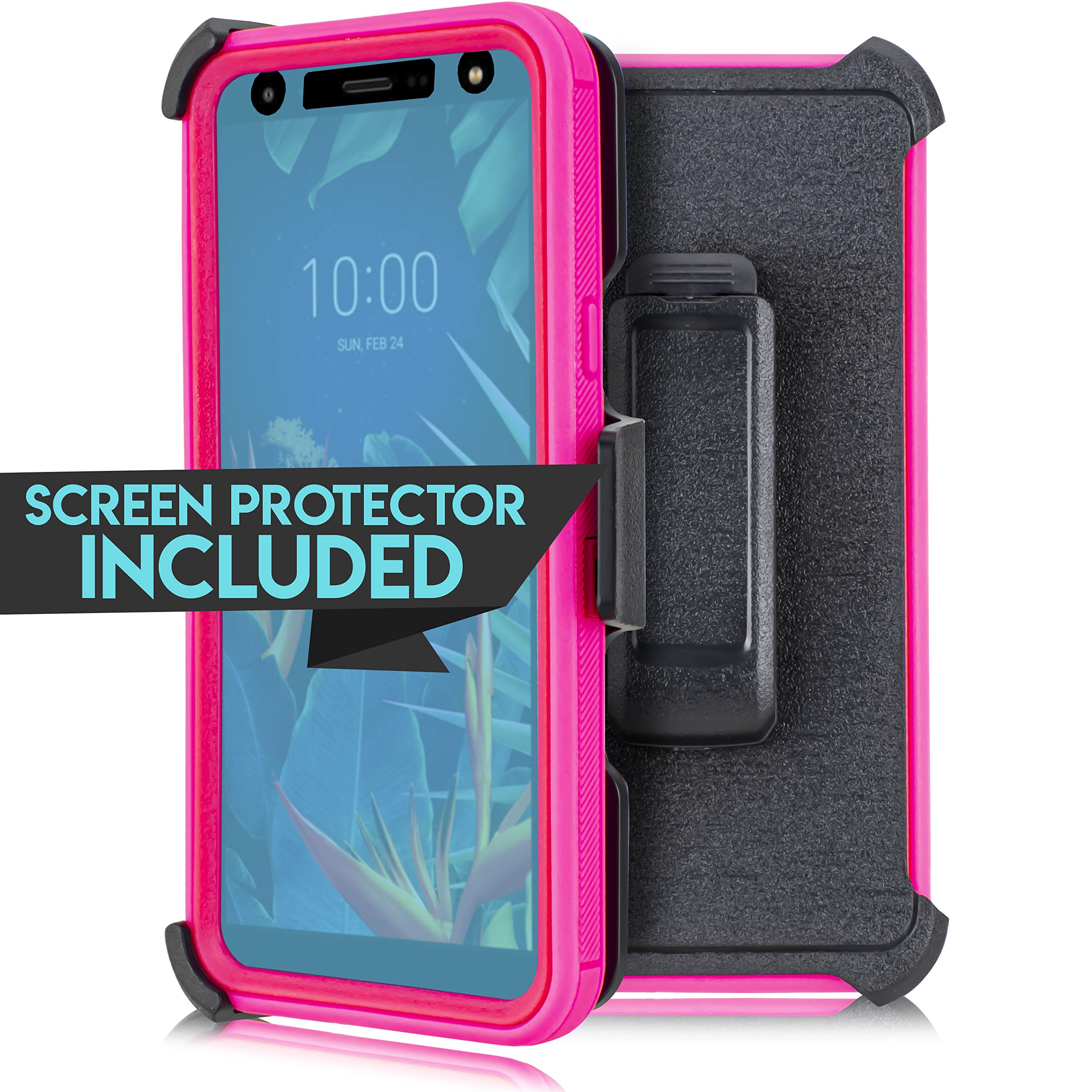 Shockproof Rugged Phone Case for LG K40/Solo LTE/Harmony 3/K12 Plus/X4 2019 - Heavy Duty Full Body Armor Protection with Belt Clip Holster & Kickstand (Pink) - Perfect for Outdoor Activities, Construction Work & Extreme Sports Protection