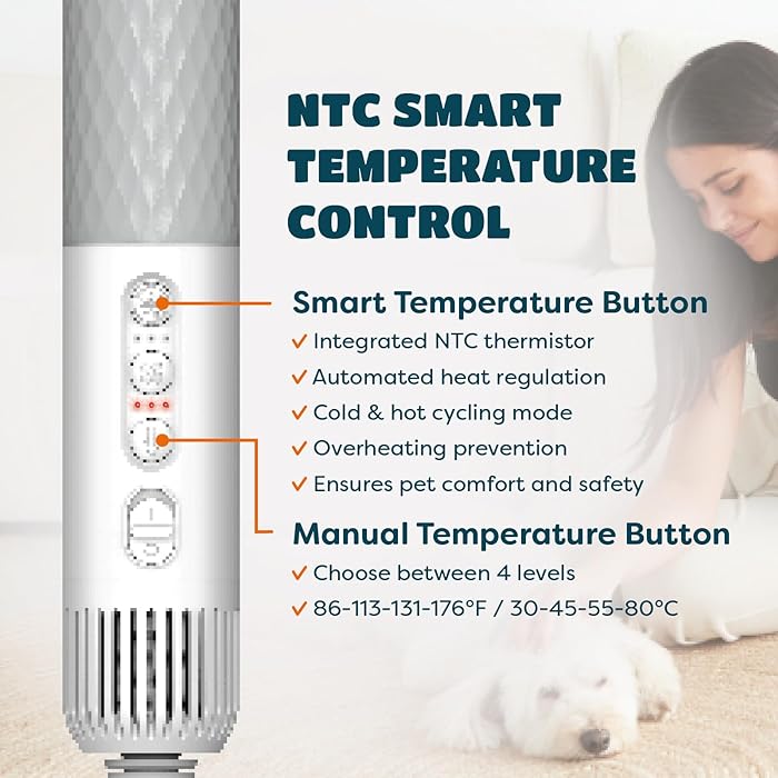 Portable Handheld Pet Dryer 4-in-1 - Fast & Quiet Dog Hair Dryer with Adjustable Temperature (2 Colors) - Perfect for Grooming, Bathing & Travel Use