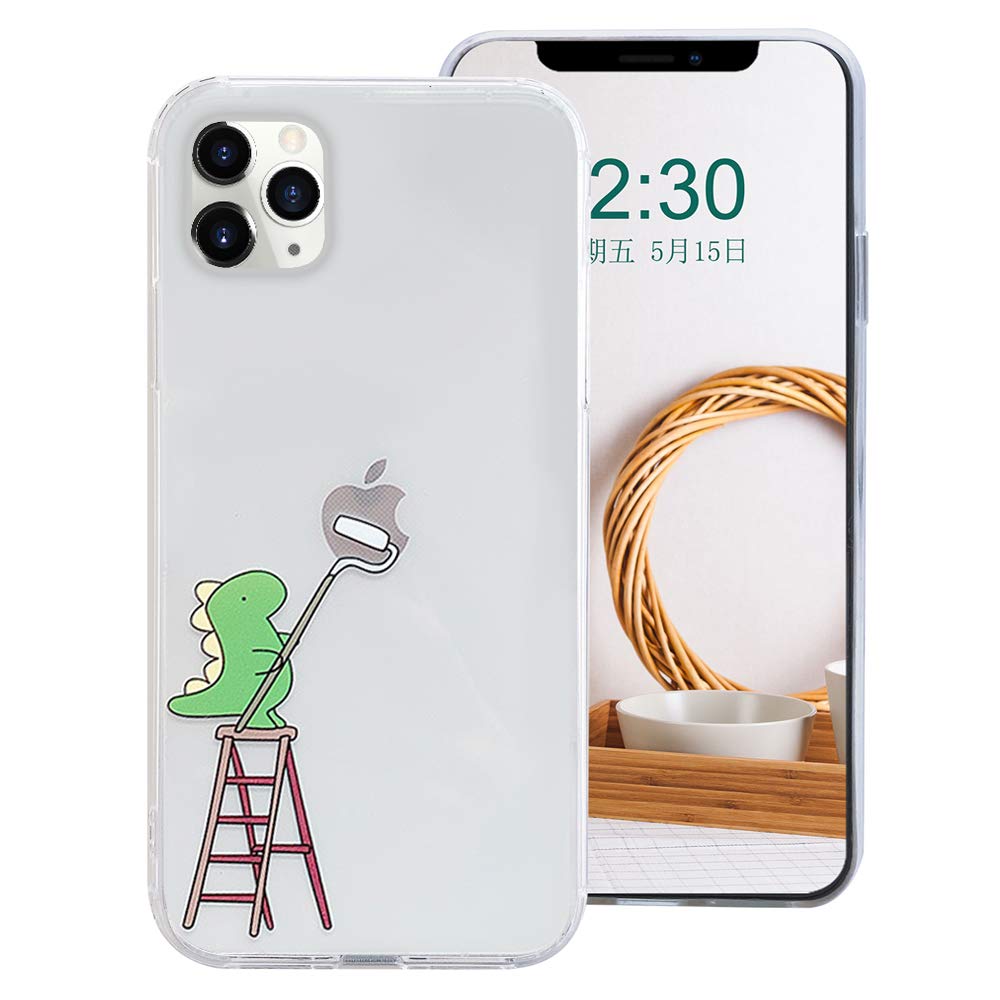 Funny Dinosaur iPhone 11 Pro Max Case - Cute Animal Embossed TPU Rubber Cover | Slim Lightweight Shockproof Protective Phone Case for iPhone 11 Pro Max (Clear) | Perfect for Daily Use, Work & Outdoor Activities