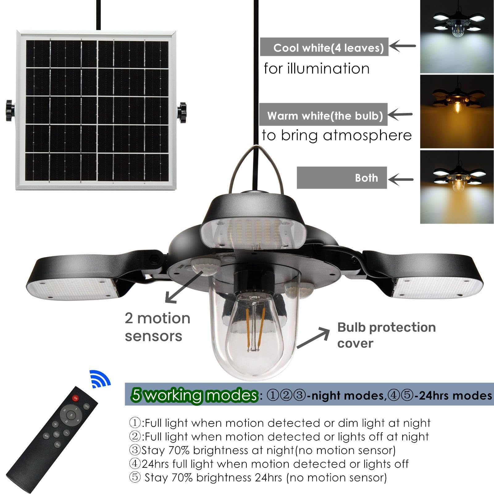 HULPPRE 192-LED Solar Shed Light with Remote - Cool/Warm White, 5 Lighting Modes for Indoor & Outdoor Use - Perfect for Barns, Chicken Coops, Patios, Gardens, Yards, and Gazebos - Day & Night Solar-Powered Lighting Solution