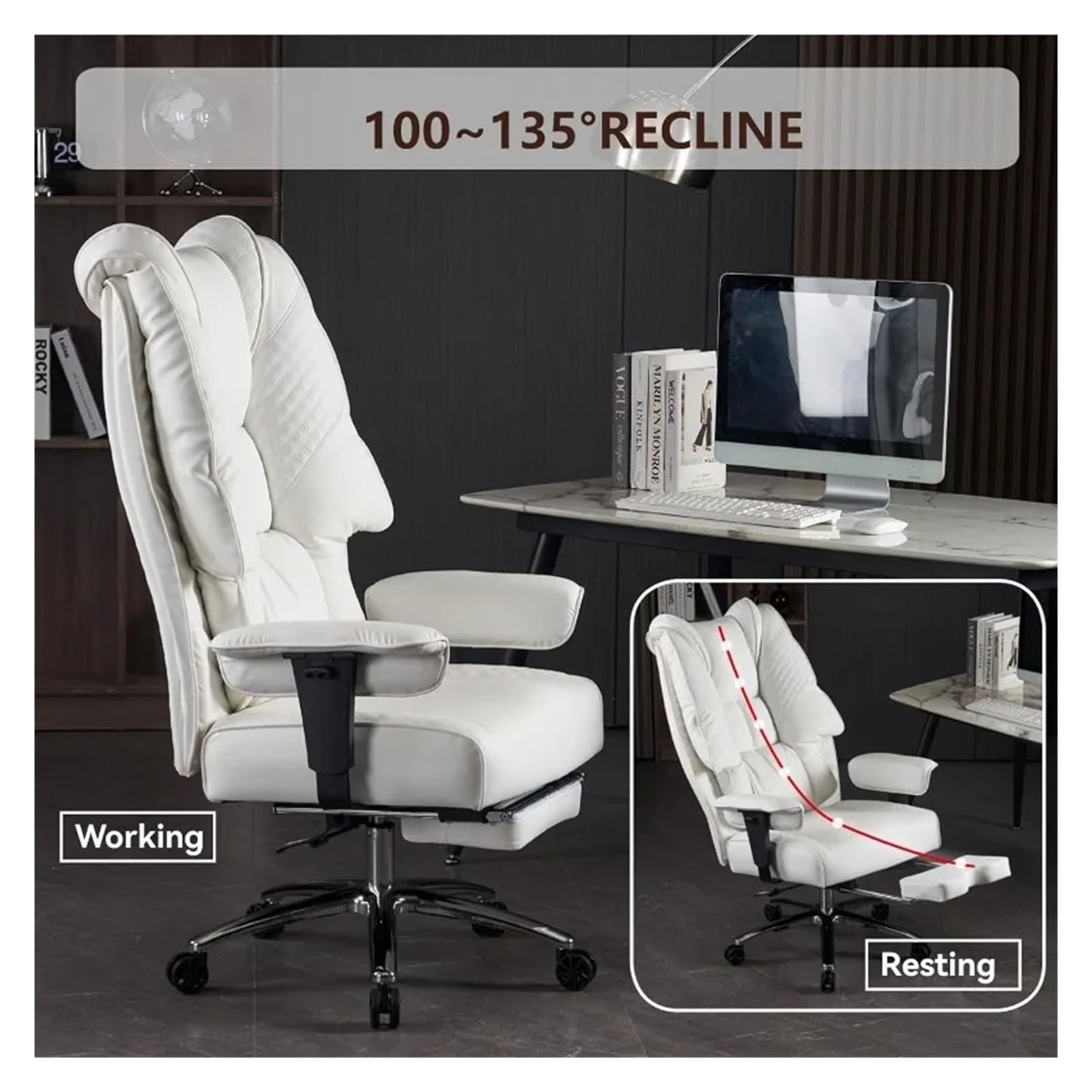 FKLGJFO Excebet Big and Tall Office Chair 400lbs Capacity - Wide Seat Leather High Back Executive Chair with Footrest - Perfect for Home Office, Gaming & Conference Rooms