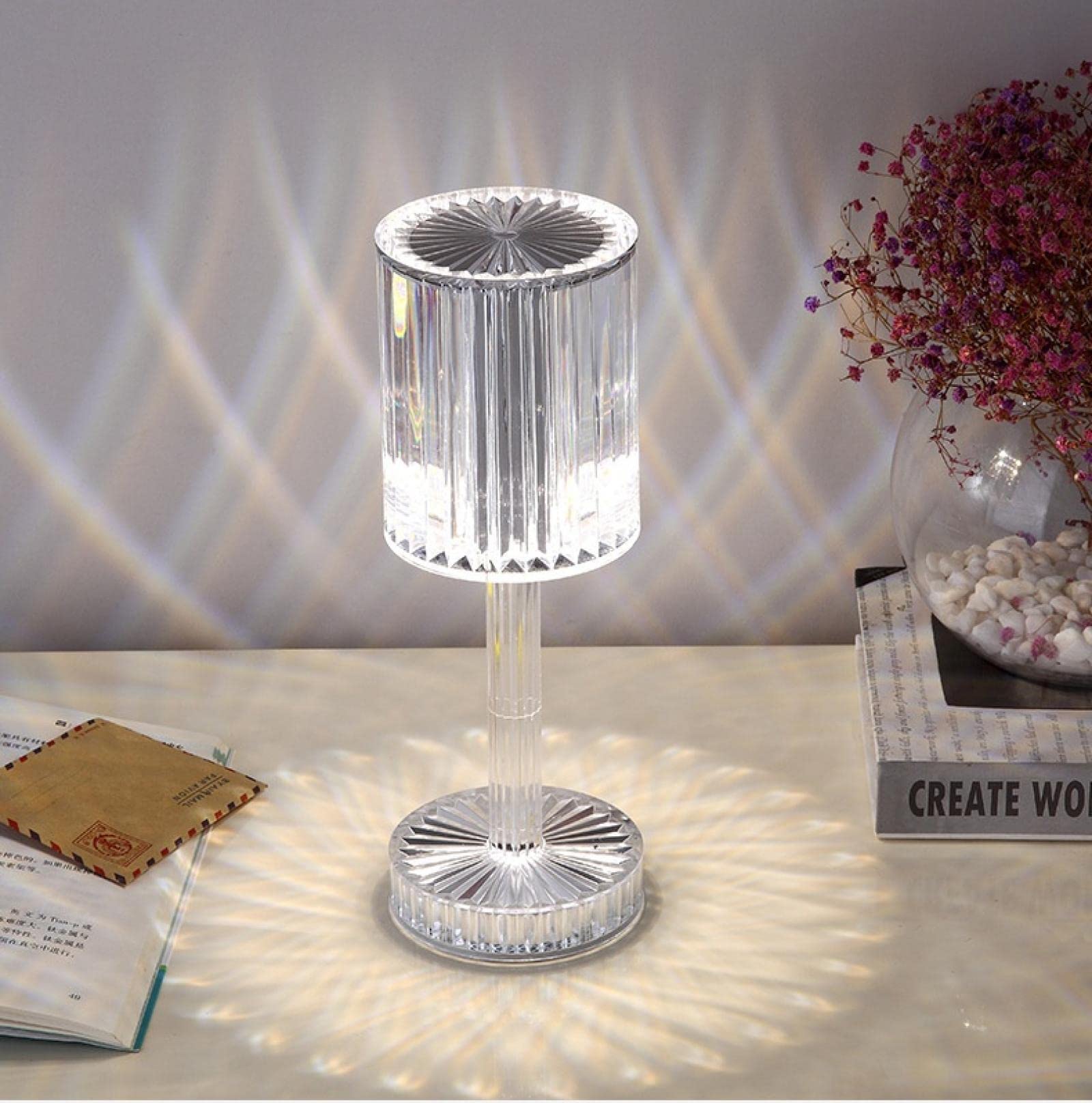 EWTY 16-Color Touch Control Crystal Table Lamp - Rechargeable LED Bedside Night Light with Diamond Acrylic Design for Home Decor | Perfect for Bedroom, Living Room & Office Lighting