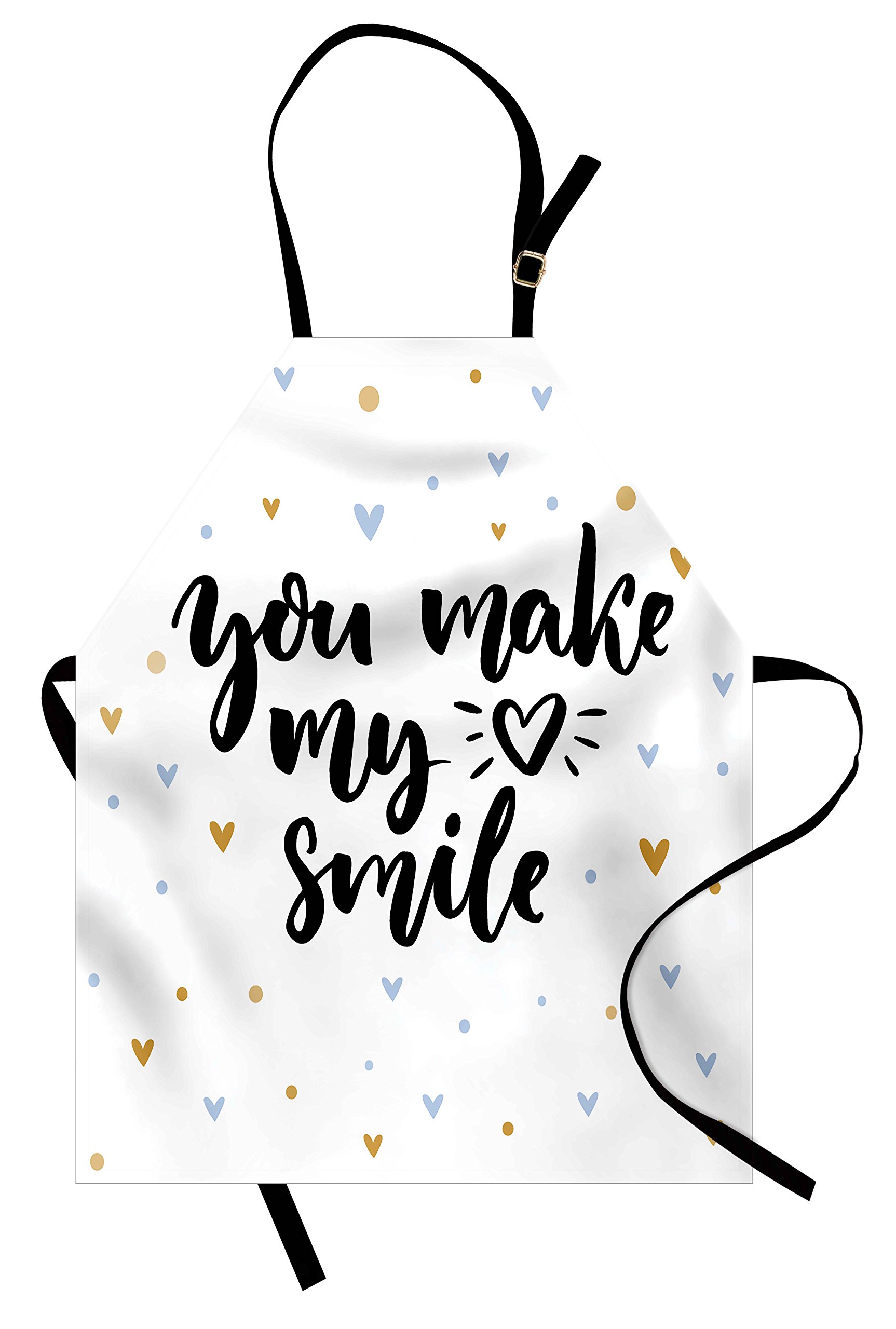 Ambesonne Unisex Kitchen Apron - 'You Make My Heart Smile' Love Lettering Print, Adjustable Neck for Cooking, Baking & Gardening, Adult Size (Black/Blue) - Perfect for Valentine's Gifts, Couples Cooking & Romantic Date Nights