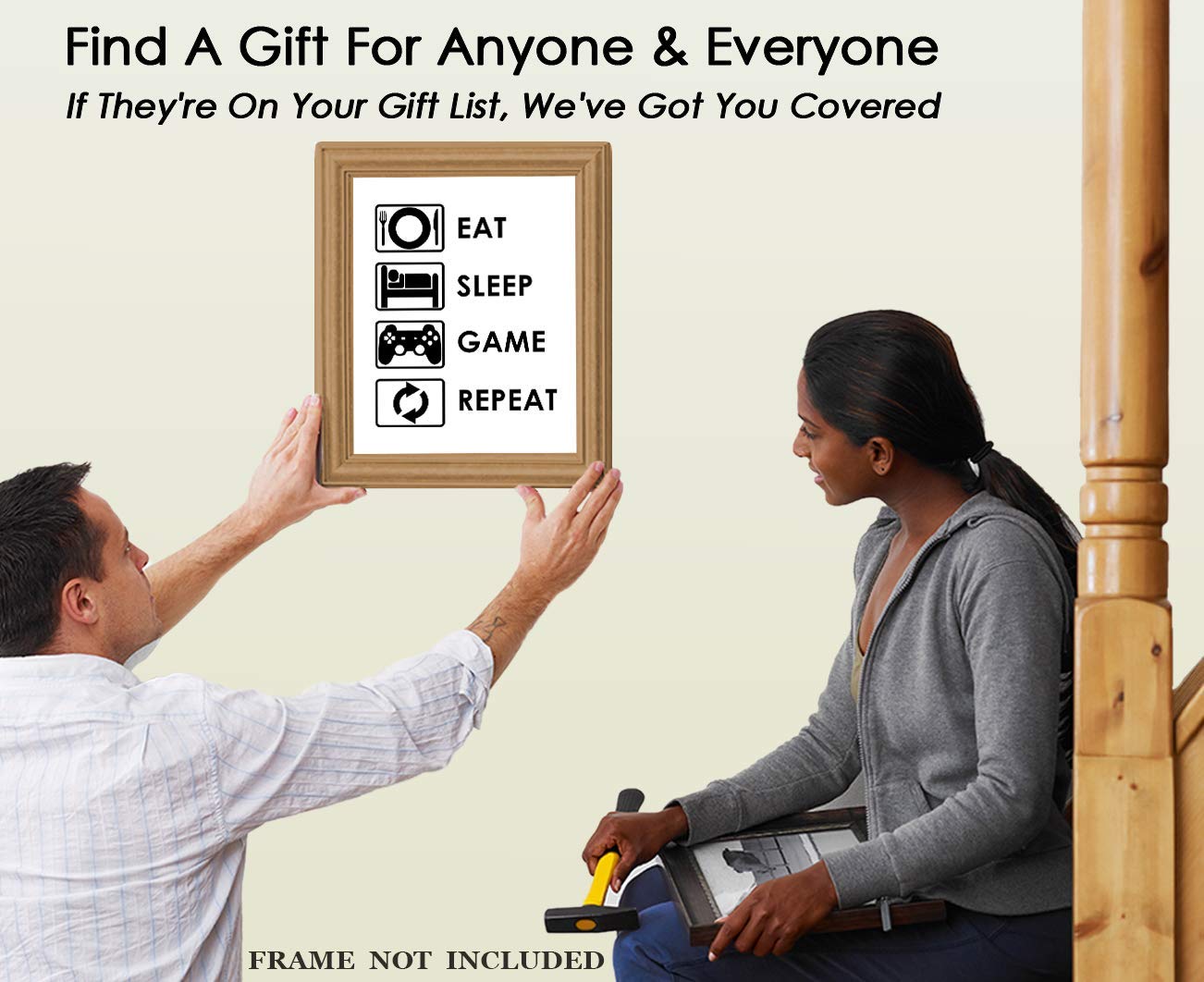 Eat Sleep Game Repeat Typography Wall Art Print - Funny Bathroom Decor & Gamer Gift - 8x10 Unframed Poster - Perfect for Gaming Room, Man Cave or Teen Bedroom Decor
