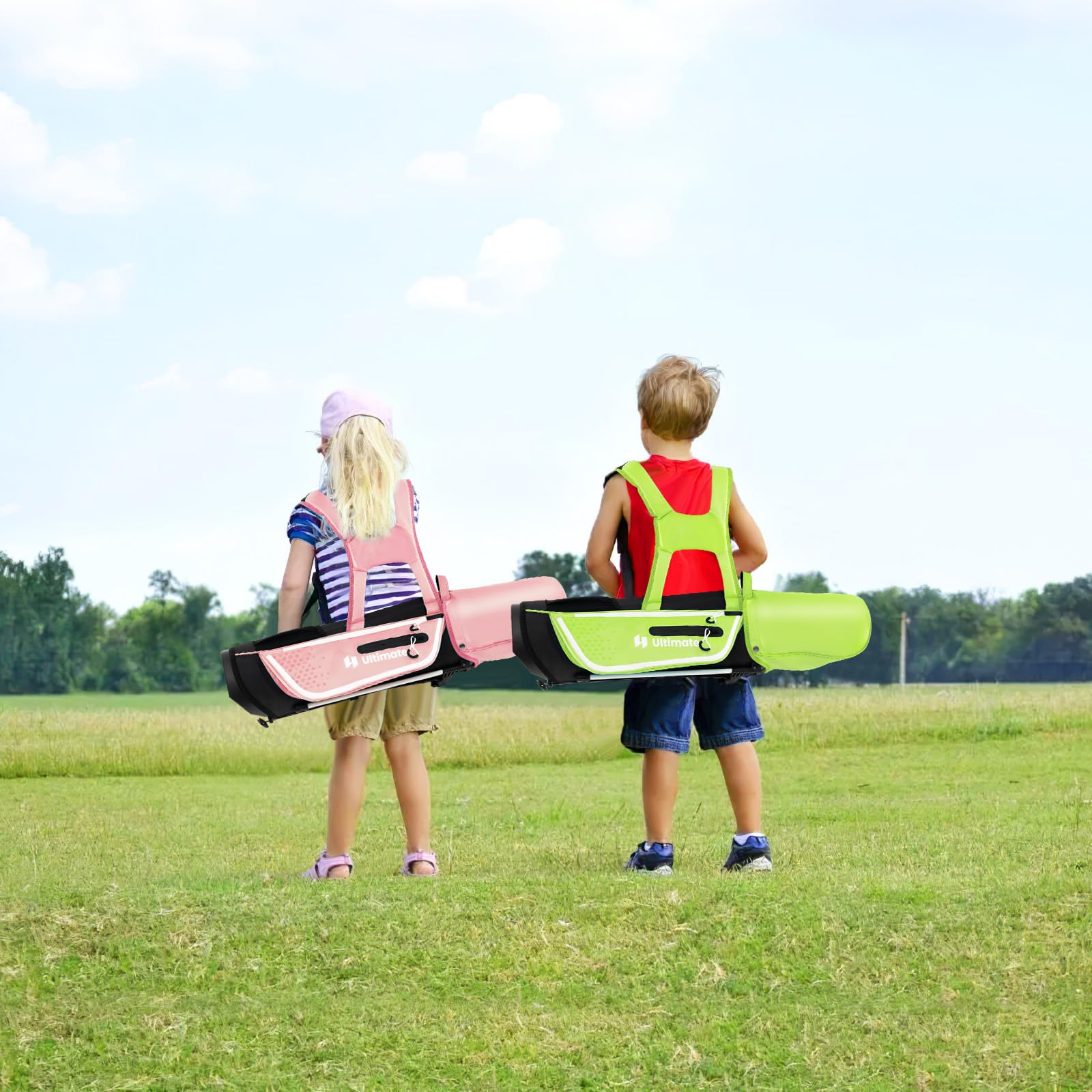 Tangkula Kids Golf Club Set for Children Ages 5-7 - Right Handed Junior Golf Clubs with 205CC #3 Fairway Wood, #7/#S Irons & Putter - Includes Head Covers, Rain Hood & Stand Bag - Perfect for Backyard Practice & Junior Golf Tournaments