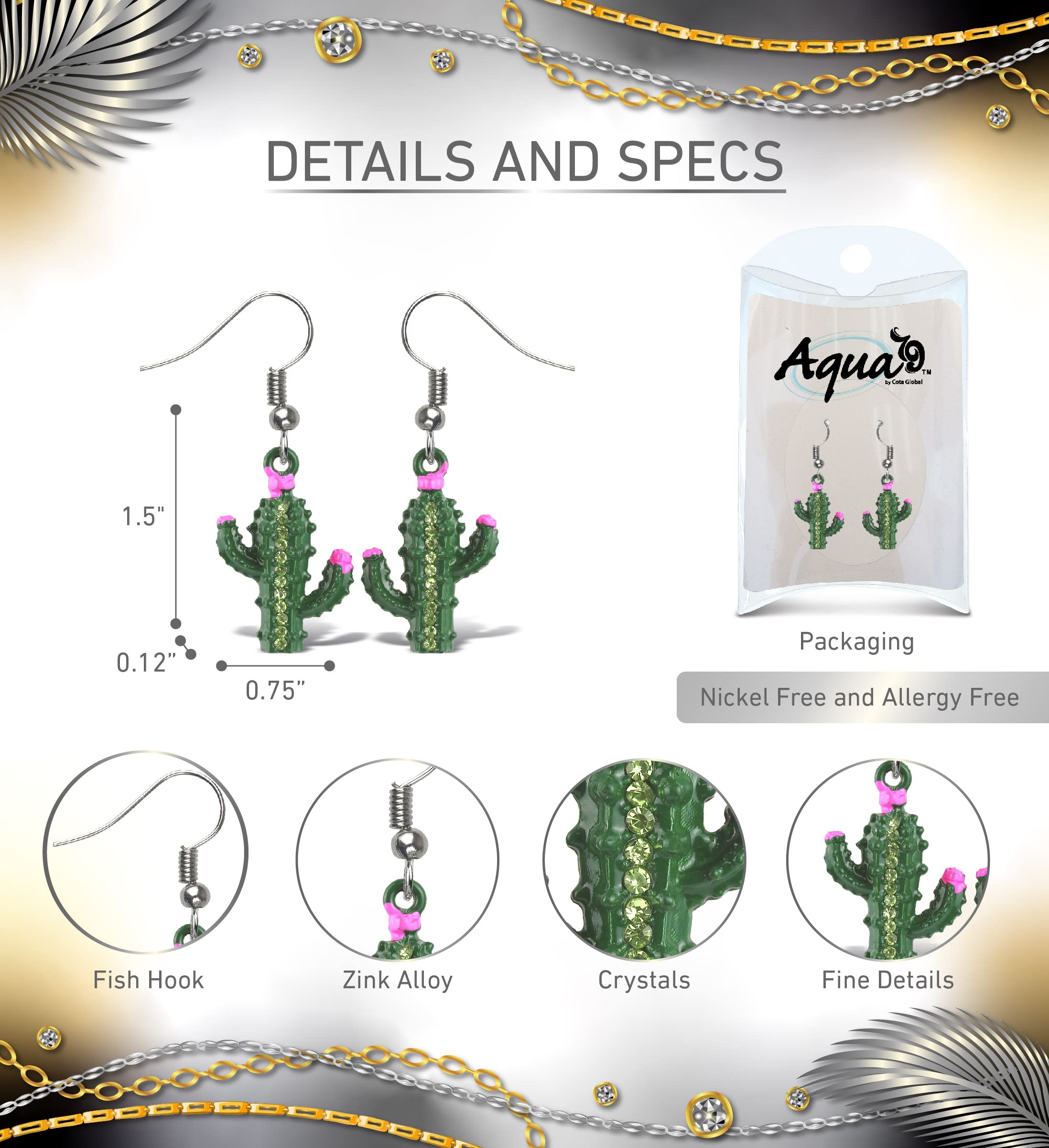 Sparkling Silver Cactus Dangle Earrings - Elegant Zinc Alloy Charm Pendant Jewelry for Women | Perfect Gift for Birthday, Party & Everyday Wear