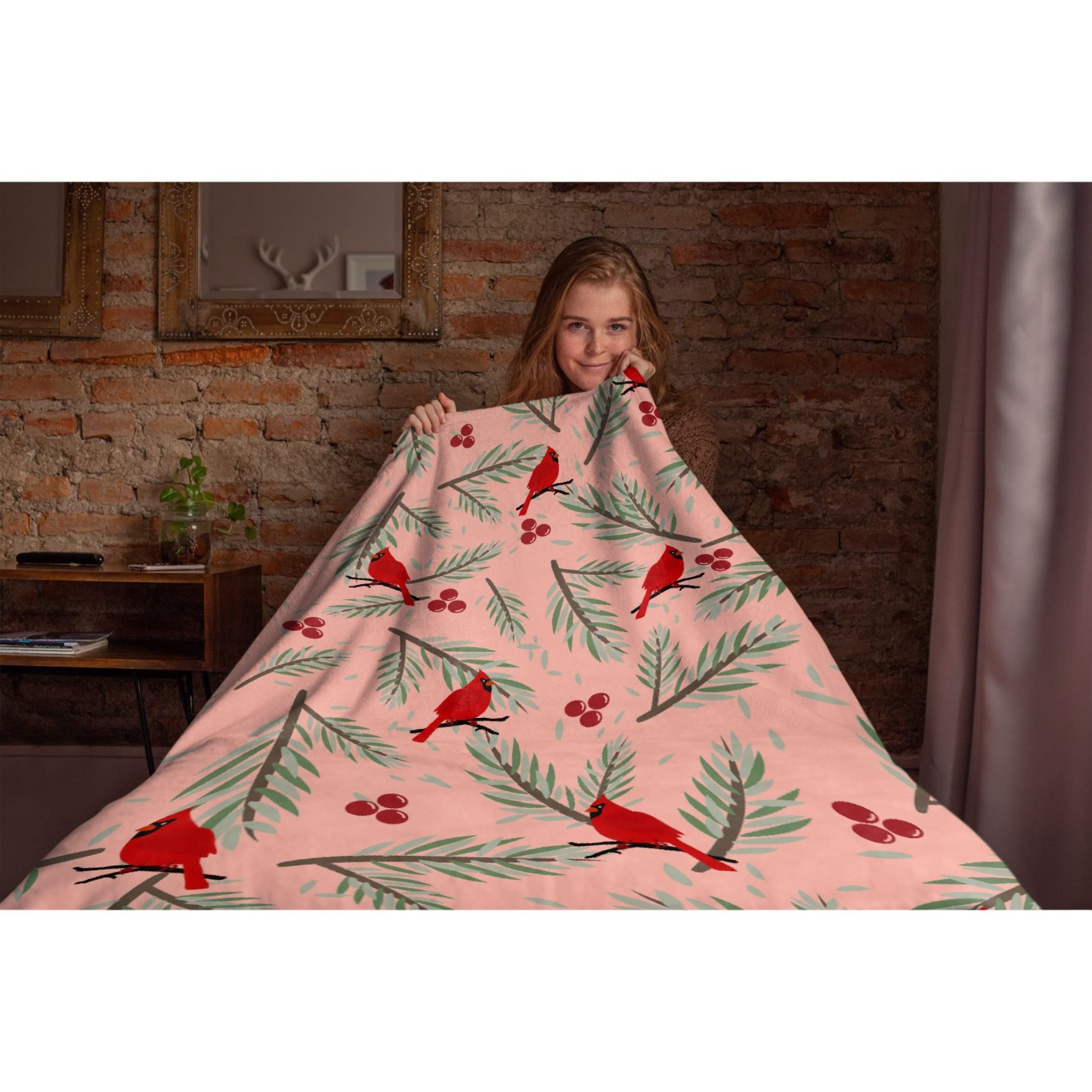 Darani Christmas Cardinals Birds Flannel Throw Blanket - Super Soft, Cozy & Lightweight (120x90 Inches) Extra Large Warm Blanket for Bed, Couch, Sofa - Perfect for Family, Winter & Holiday Decor