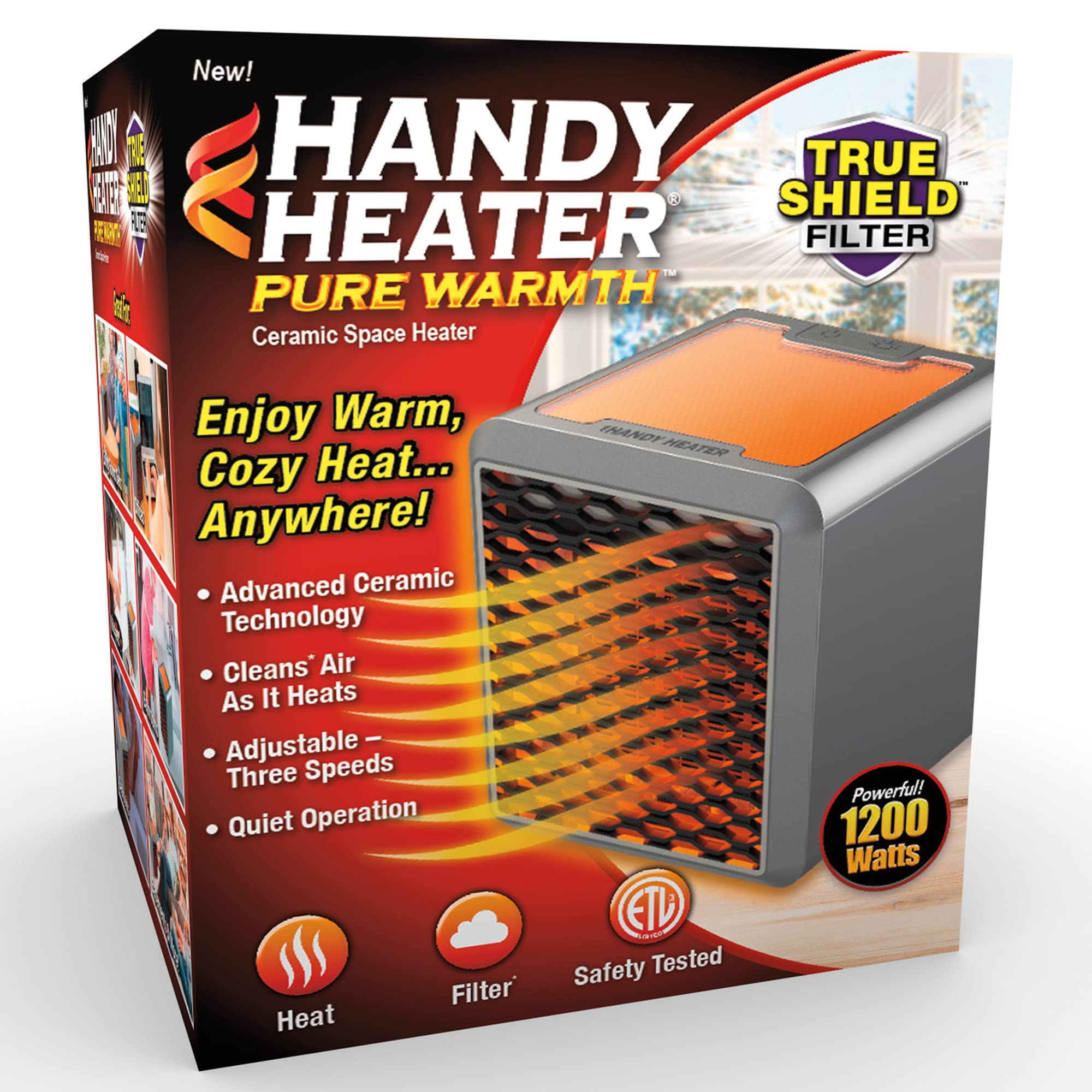 Ontel Handy Heater Pure Warmth 1200W Adjustable Ceramic Space Heater - Portable, Quiet & Energy Efficient Personal Heater for Bedroom, Office, Garage | Fast Heating for Winter, Perfect for Small Rooms & Workspaces