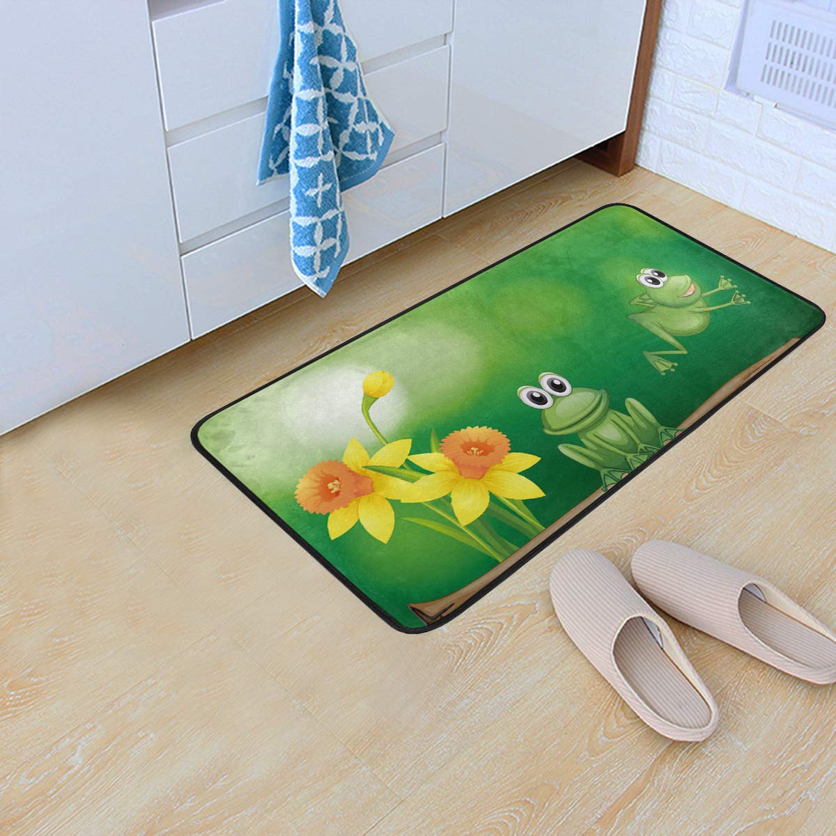 Non-Slip Green Frogs Kitchen Rugs - Soft Bath Mat & Runner for Home Decor, 39