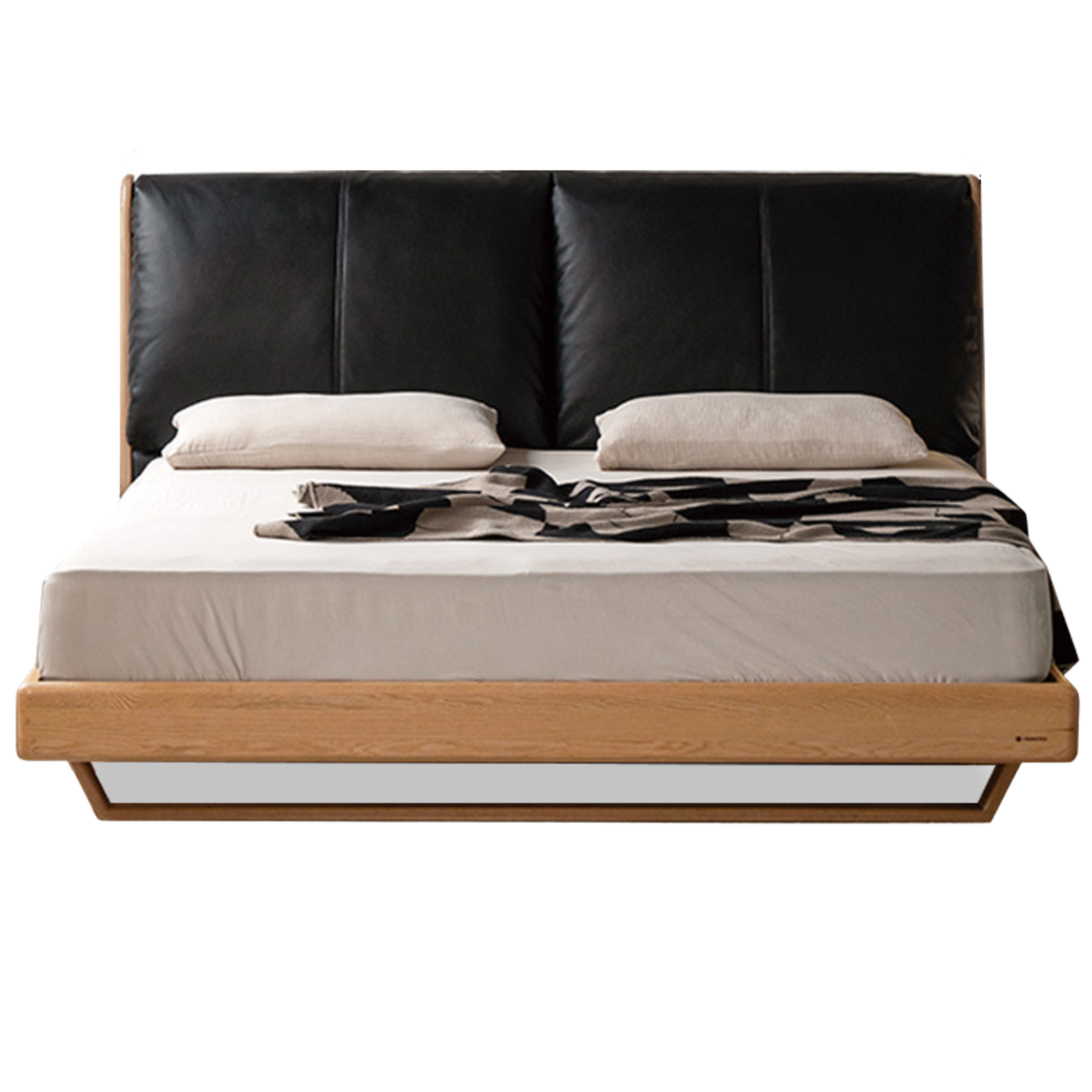 Natural Wood Color Oak soft bed leather black