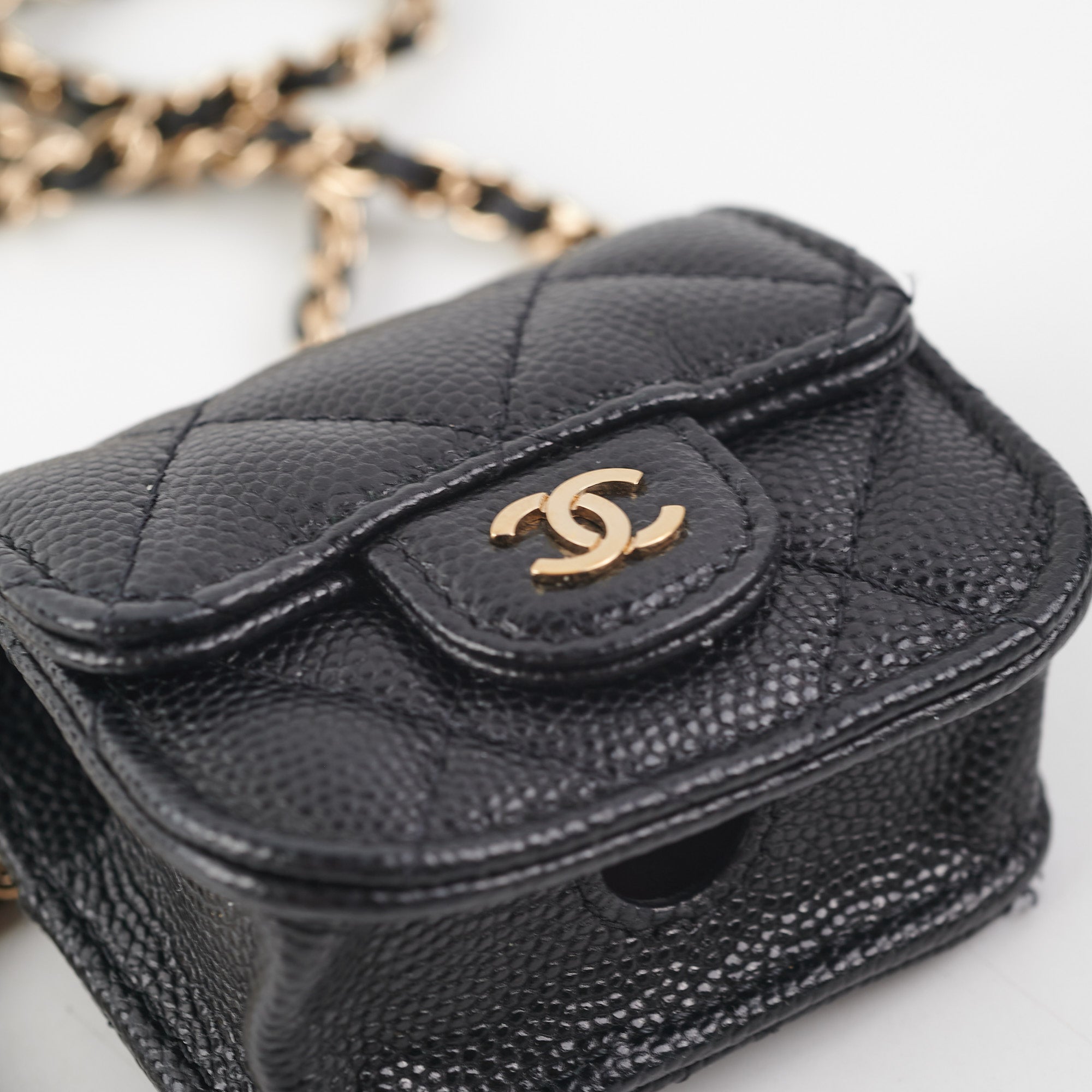 Chanel Quilted Caviar AirPods Case for AirPods Pro 1/2/3 & AirPods 1/2/3 - Luxury Black Leather Protective Cover - Perfect for Travel, Work & Daily Use