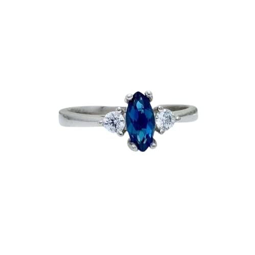 1ct Marquise Cut London Blue Topaz Engagement Ring for Women - 925 Sterling Silver White Gold Plated, Elegant Trilogy Design for Proposals, Anniversaries & Special Occasions