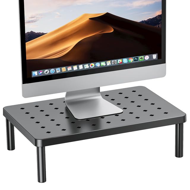 Ergonomic Monitor Stand for Desk - Adjustable Laptop Riser with Non-Slip Pads & Cooling Holes, Sturdy Computer Stand for Home Office (14.1×9.4×3.9 inches) - Perfect for Work, Gaming & Workspace Organization