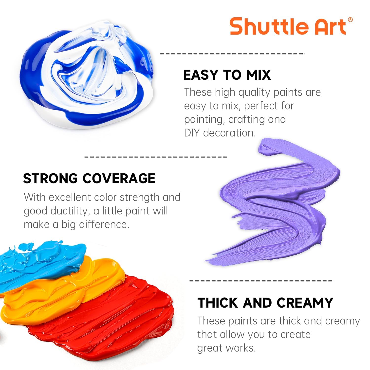 Shuttle Art 54 Colors Acrylic Paint Set with 12 Brushes - 2oz/60ml Rich Pigmented Waterproof Premium Paints for Artists, Beginners & Kids - Perfect for Canvas, Rocks, Wood & Ceramic Painting Projects