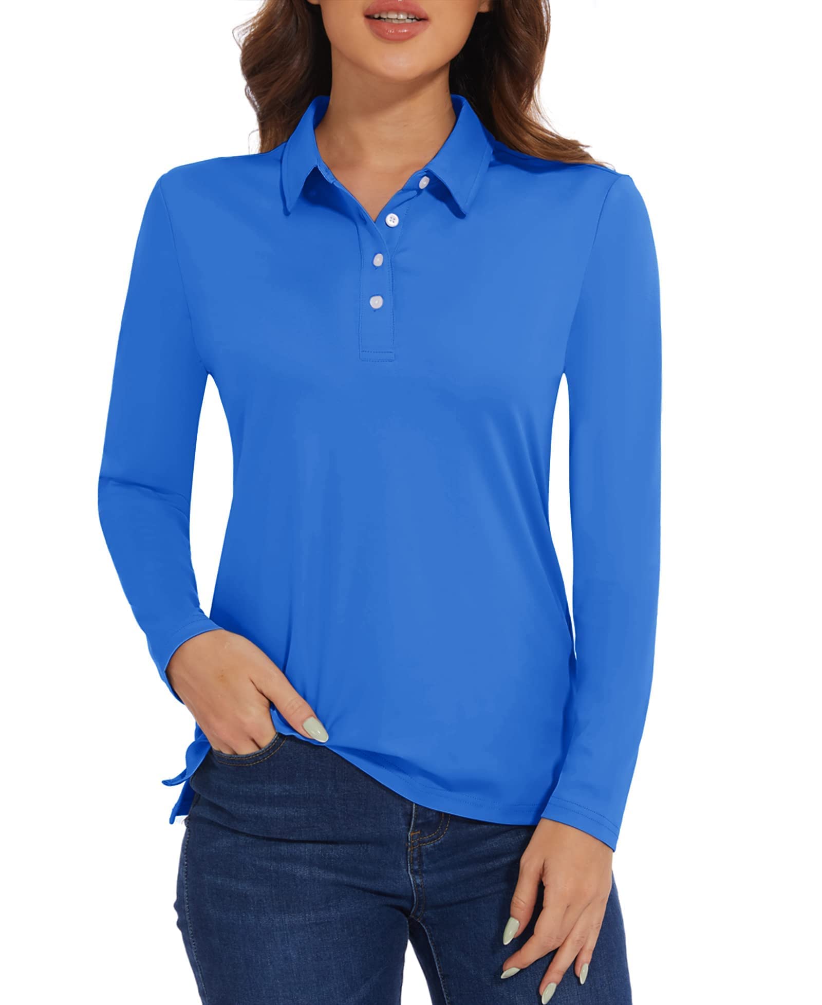 MAGCOMSEN Women's Long Sleeve Polo Shirt - UPF 50+ Sun Protection, Lapel Collar Button Down Top for Golf, Tennis & Sports | Casual Wear, Outdoor Activities & Workout Outfits