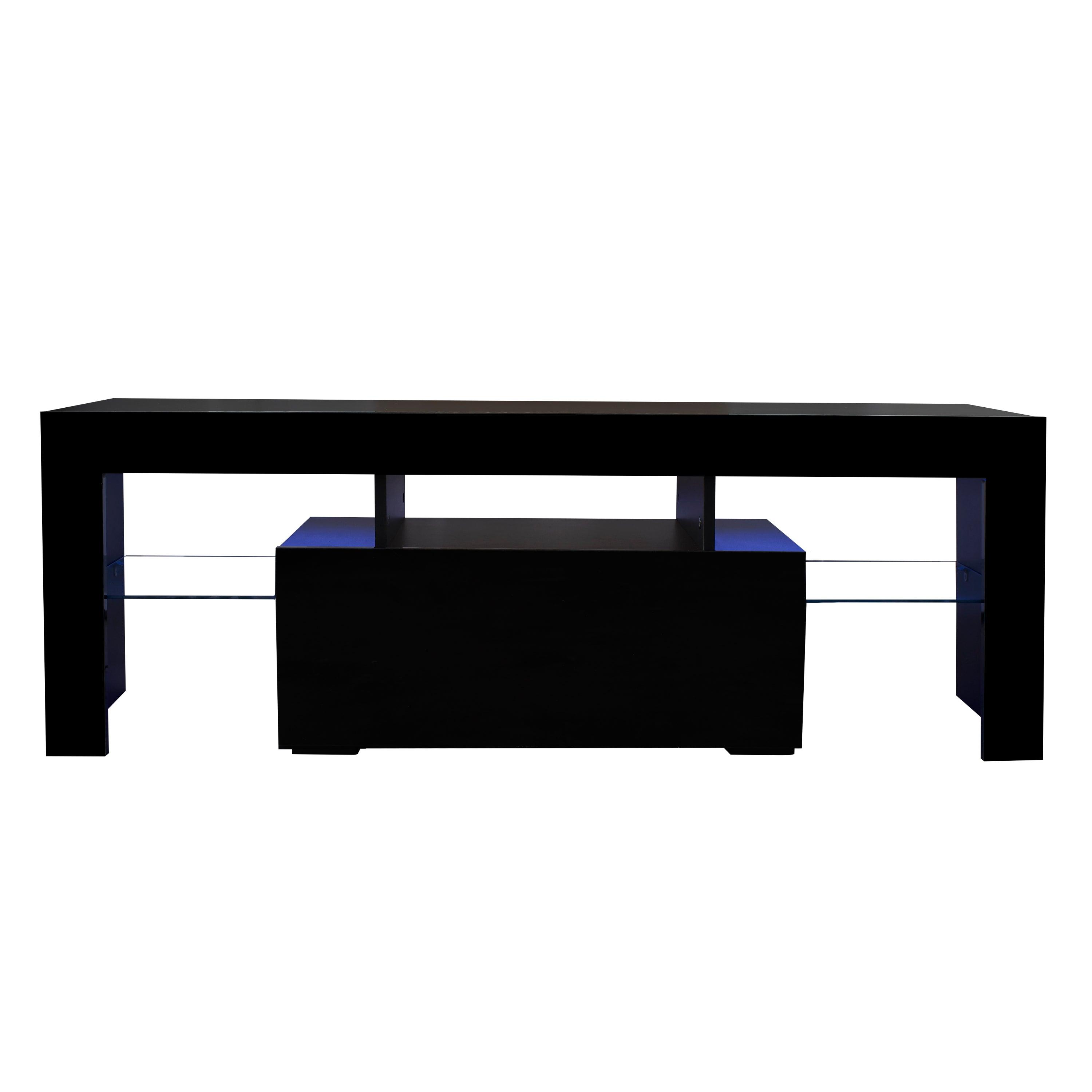 Black TV Stand with LED RGB Lights - Modern Flat Screen TV Cabinet for Gaming Consoles - Perfect for Living Room, Bedroom & Lounge Room Decor (Black) - Ideal for Movie Nights & Gaming Setup