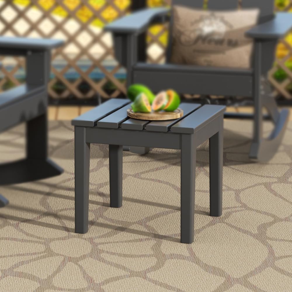 Weather-Resistant Small Outdoor Side Table - Square Patio End Table & Coffee Table for Indoor, Porch, Balcony, Garden, Poolside & Deck Use - Durable Gray Conversation Table for Outdoor Entertaining & Relaxation