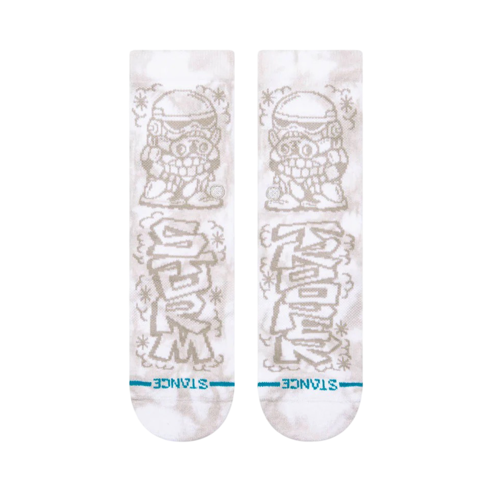 Kids Stance Icon DJ Trooper Graphic Print White Crew Socks - Fun Cartoon Character Socks for Boys & Girls - Perfect for School, Sports & Everyday Wear
