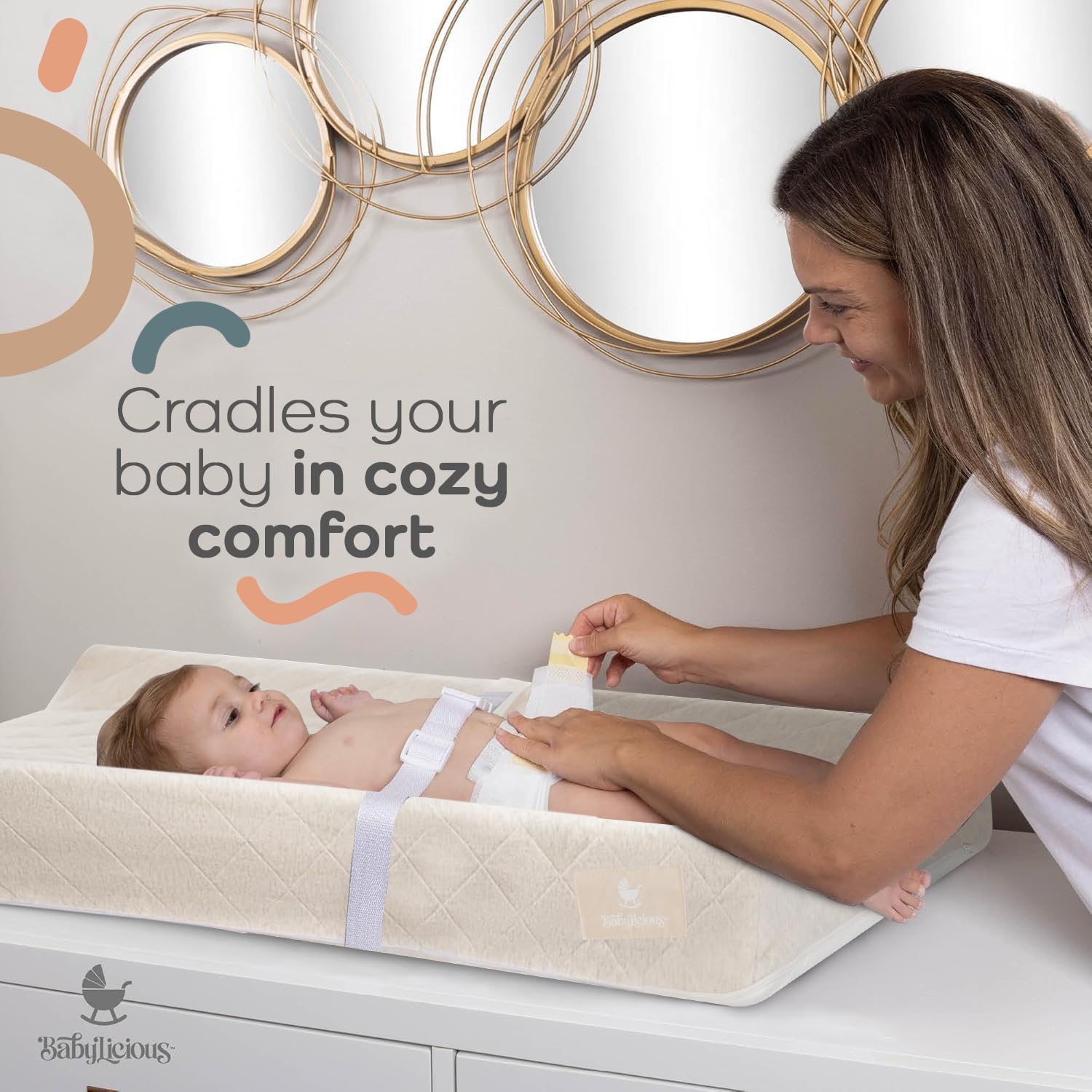 Organic Cotton Baby Changing Pad - Soft, Breathable & Waterproof Diaper Changing Mat with Non-Slip Backing | Removable Washable Cover | Standard Size for Nursery Dresser - Perfect for Home, Daycare & Travel Use