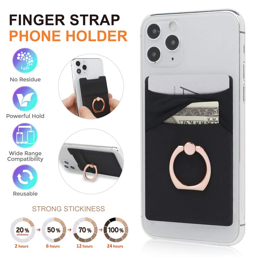 4-in-1 Magnetic Phone Wallet with Card Holder, Finger Strap & Kickstand - Stretchable Spandex Sleeve for iPhone 11/12/13/14, Samsung Galaxy - Perfect for Gym, Travel & Everyday Use