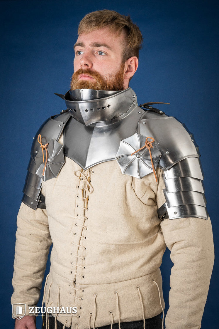15th Century Polished Steel Pauldrons with Besagew - 1.6mm Medieval Armor Shoulder Protection for LARP, Cosplay & Historical Reenactment