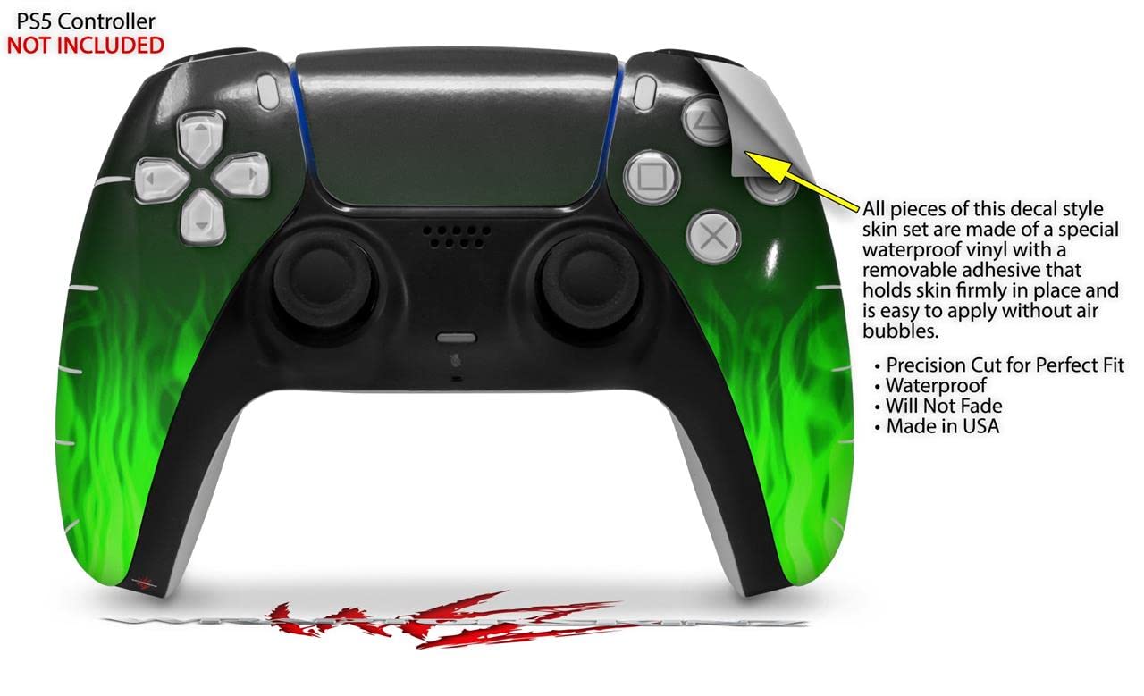 PS5 DualSense Controller Skin Wrap - Fire Green for Gaming & Protection