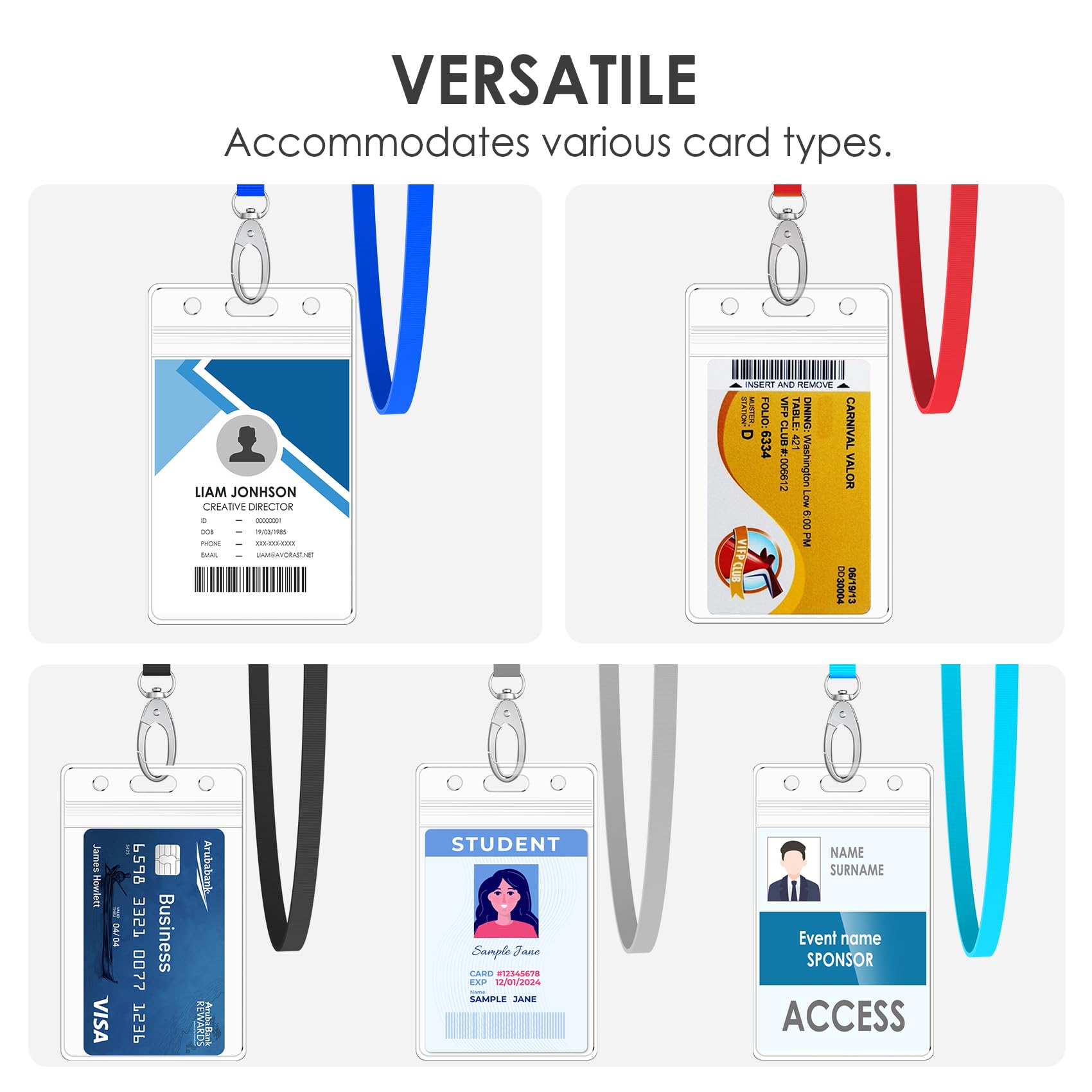 10 Pack Vertical ID Card Holders with Lanyards - Waterproof & Sealable for Office, School & Events