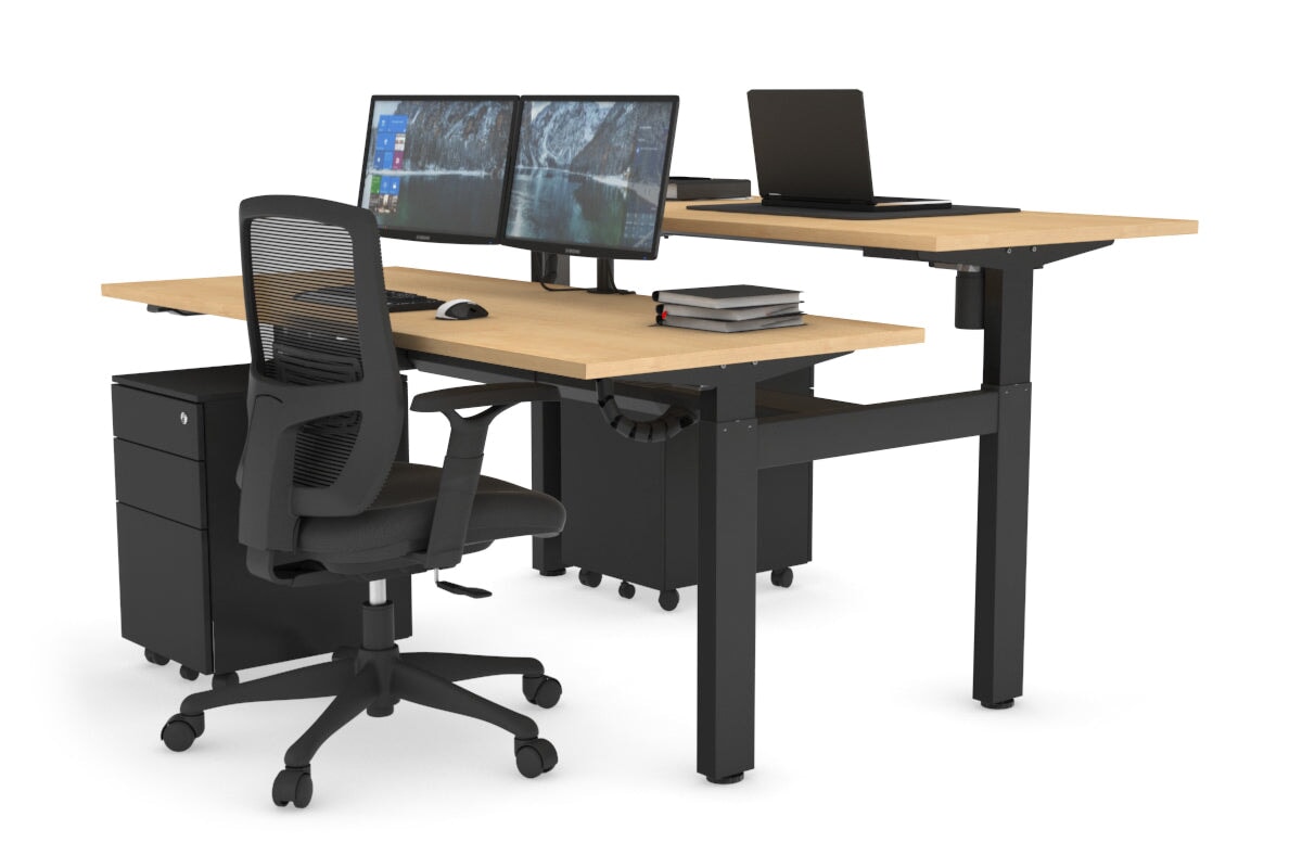 Adjustable Height 2-Person H Bench Workstation - Black Frame [1600L x 700W] - Perfect for Office, Workshop & Collaborative Workspaces