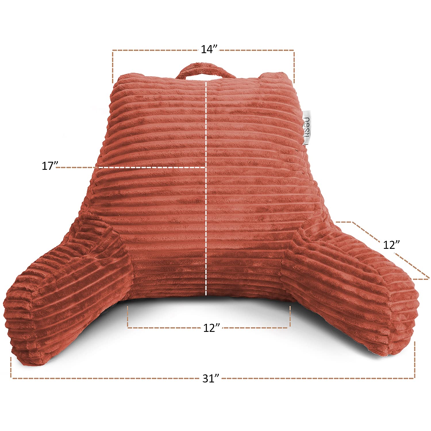 Clara Clark Reading Pillow for Adults - Plush Back Support Pillow with Arms & Pockets for Sitting Up in Bed, Sofa or Floor - Shredded Foam Bed Rest Pillow Perfect for Reading, Watching TV & Relaxing