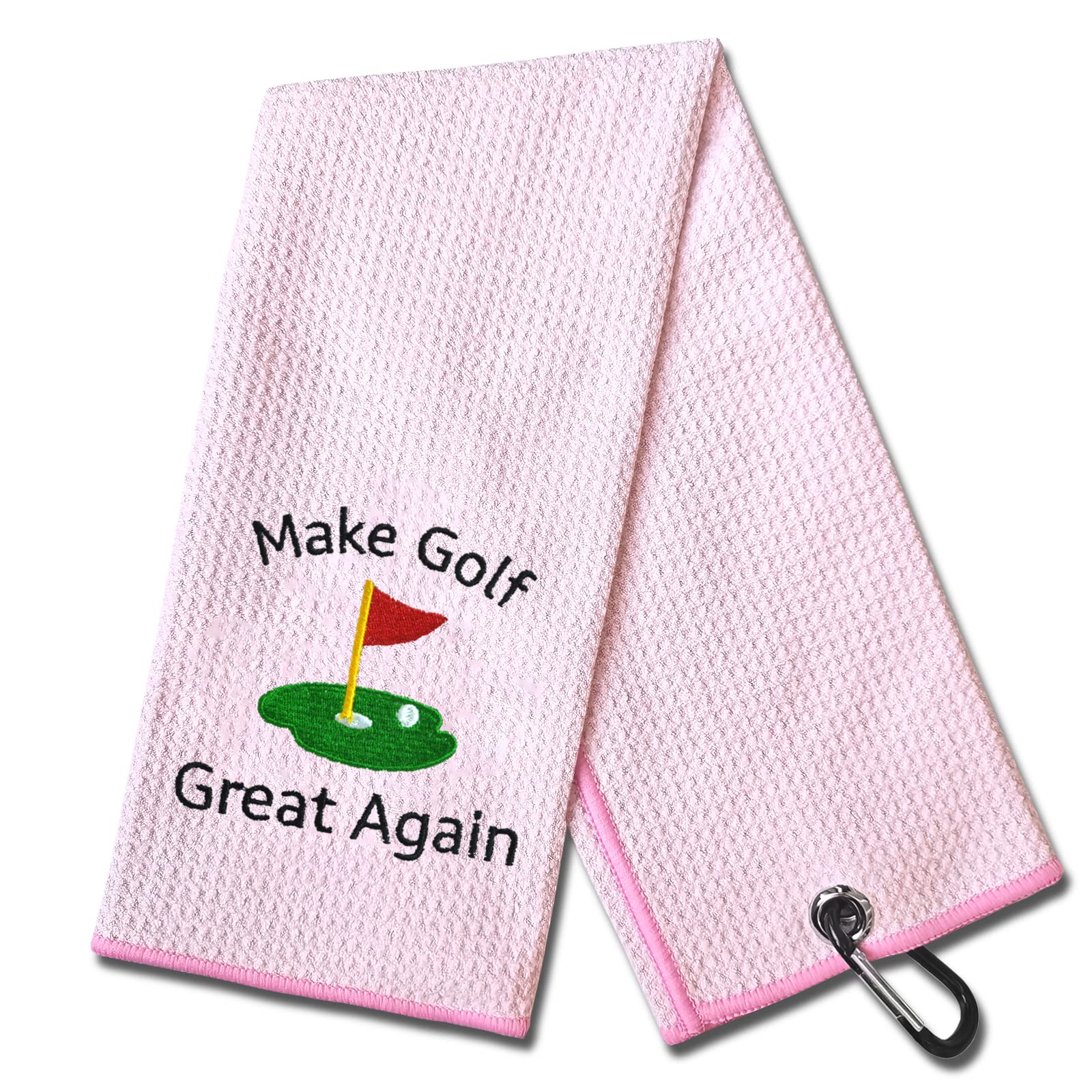 Premium Embroidered Golf Towel with Clip - Absorbent & Durable Golf Accessories for Men & Women - Perfect for Wiping Clubs & Hands on the Course (Pink)