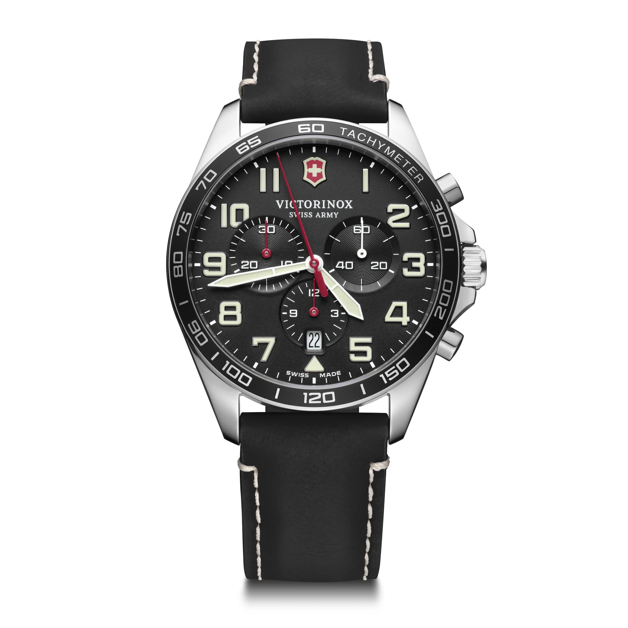 Victorinox Fieldforce Chrono Men's Watch - Black Dial, Genuine Leather Strap | Water Resistant Swiss Army Watch for Outdoor Adventures & Business Casual Wear