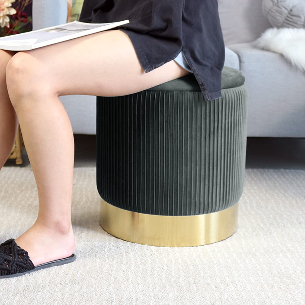 Round Velvet Storage Ottoman Set of 2 - Modern Circle Footrest with Hidden Storage for Living Room, Bedroom & Dorm - Multi-Functional Accent Chair for Extra Seating and Home Organization