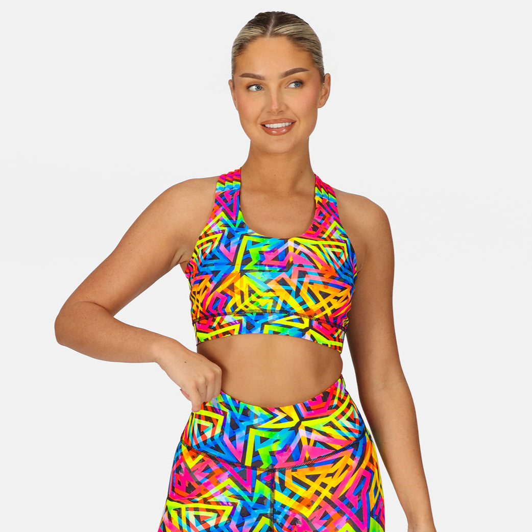 Prism Cross Back Sports Bra for Women - Comfortable & Supportive Yoga, Workout, Gym, Running - Seamless Breathable Activewear Top for Fitness & Training