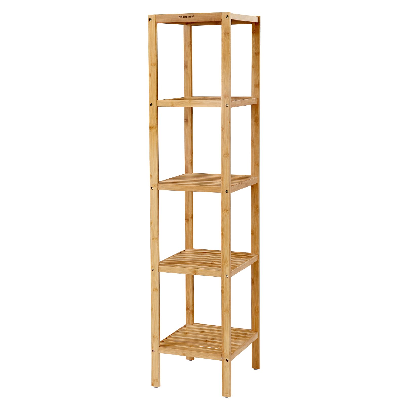 SONGMICS 5-Tier Bamboo Bathroom Shelf - Narrow Space-Saving Storage Organizer for Shower, Toiletries & Towels | Corner Shelving Unit for Kitchen, Living Room, Bedroom & Entryway | Natural Bamboo Design UBCB55Y | Perfect for Small Bathrooms, Apartments & Dorm Organization