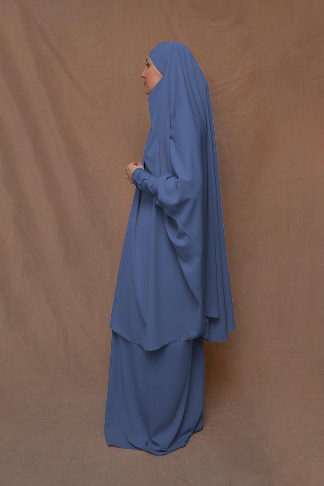 Blue Moira Umrah Prayer Gown with Niqab - Modest Islamic Abaya for Women - Perfect for Hajj, Umrah & Daily Prayers