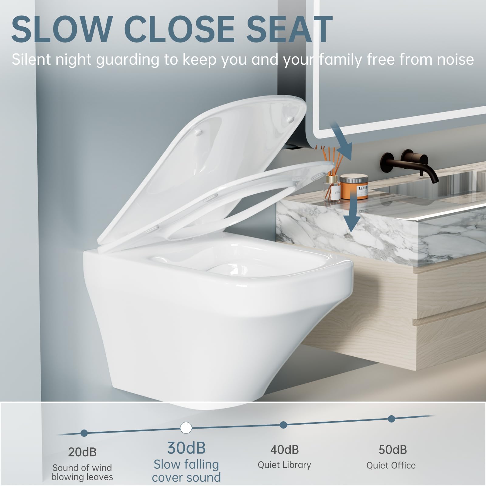 Wall Mounted Toilet Bowl - Modern Square One Piece Wall Hung Toilet with Soft Closing Seat, Rear Outlet Design for Bathroom (Tank & Bracket Not Included) | Perfect for Small Bathrooms, Luxury Homes & Commercial Spaces