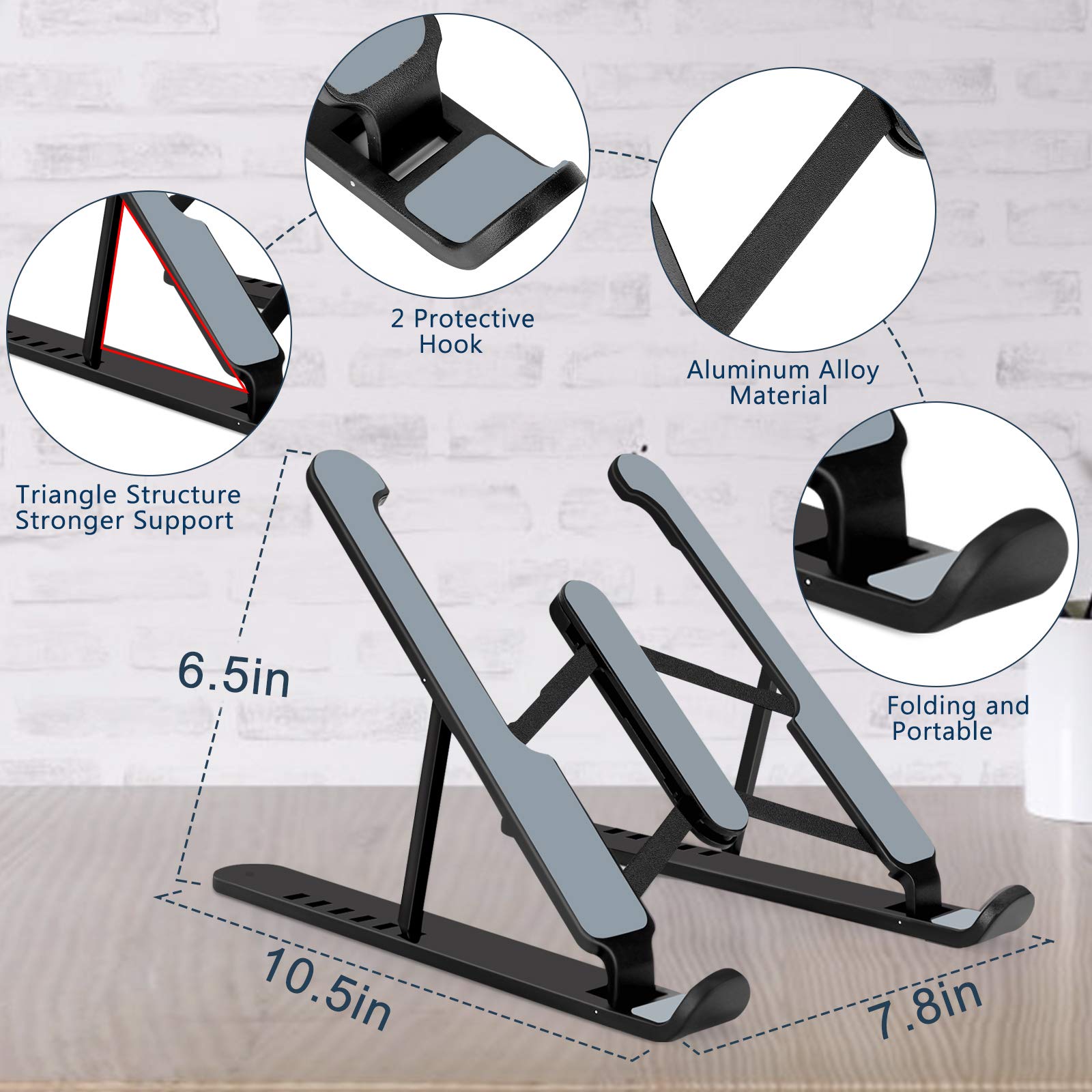Adjustable Portable Laptop Stand - Ergonomic Laptop Holder & Riser for Desk, Notebook, MacBook - Perfect for Home Office, Gaming & Workstation Setup