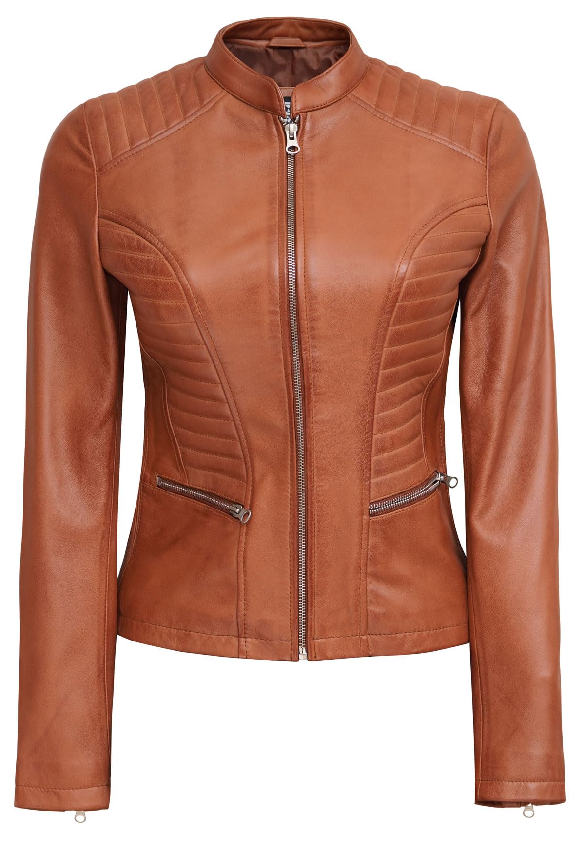 Decrum Genuine Leather Jacket for Women - Stylish Cafe Racer Motorcycle Jacket with Premium Real Leather | Perfect for Biker Fashion, Casual Outfits & Night Out Looks