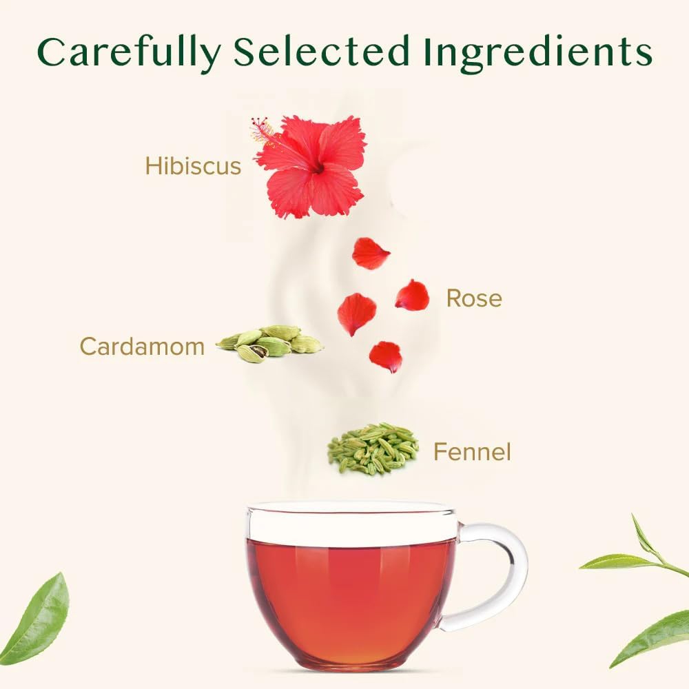 VAHDAM Hibiscus Rose Herbal Tea Bags - 100% Natural Whole Hibiscus Flowers with Rose Petals, Chamomile & Exotic Spices (100 Count) | Caffeine-Free Floral Infusion | Resealable Ziplock Pouch | Perfect for Relaxation, Detox & Afternoon Tea Time