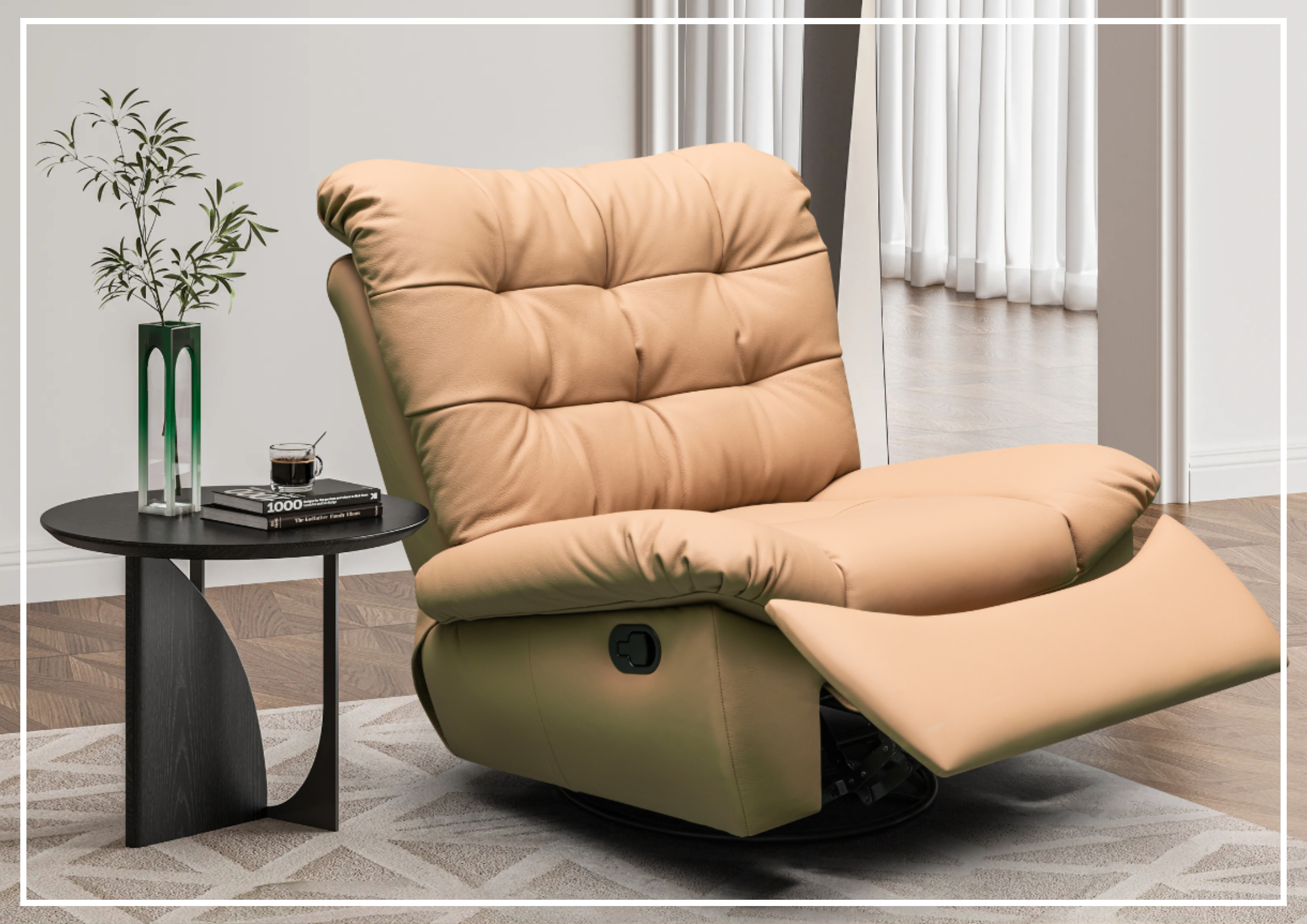 Klaussner Celina Swivel Glider Leather Manual Recliner Chair with Cushion Arms - Comfortable Living Room Seating for Relaxing & Reading