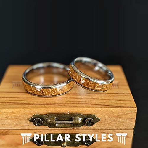 Premium 6mm Bourbon Barrel Wood & Tungsten Ring for Men - Whiskey Barrel Wood Inlay Wedding Band, Comfort Fit Rustic Anniversary Gift - Perfect for Weddings, Engagements & Special Occasions