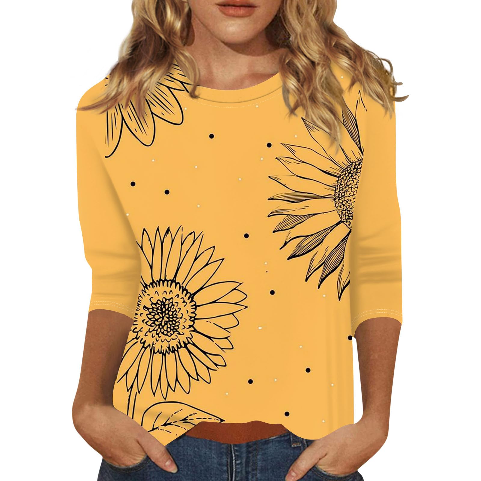 Women's Floral Print Blouses - Casual & Dressy Crew Neck 3/4 Sleeve Tops for Summer | Comfortable Tee Shirts for Office, Date Night & Weekend Outings