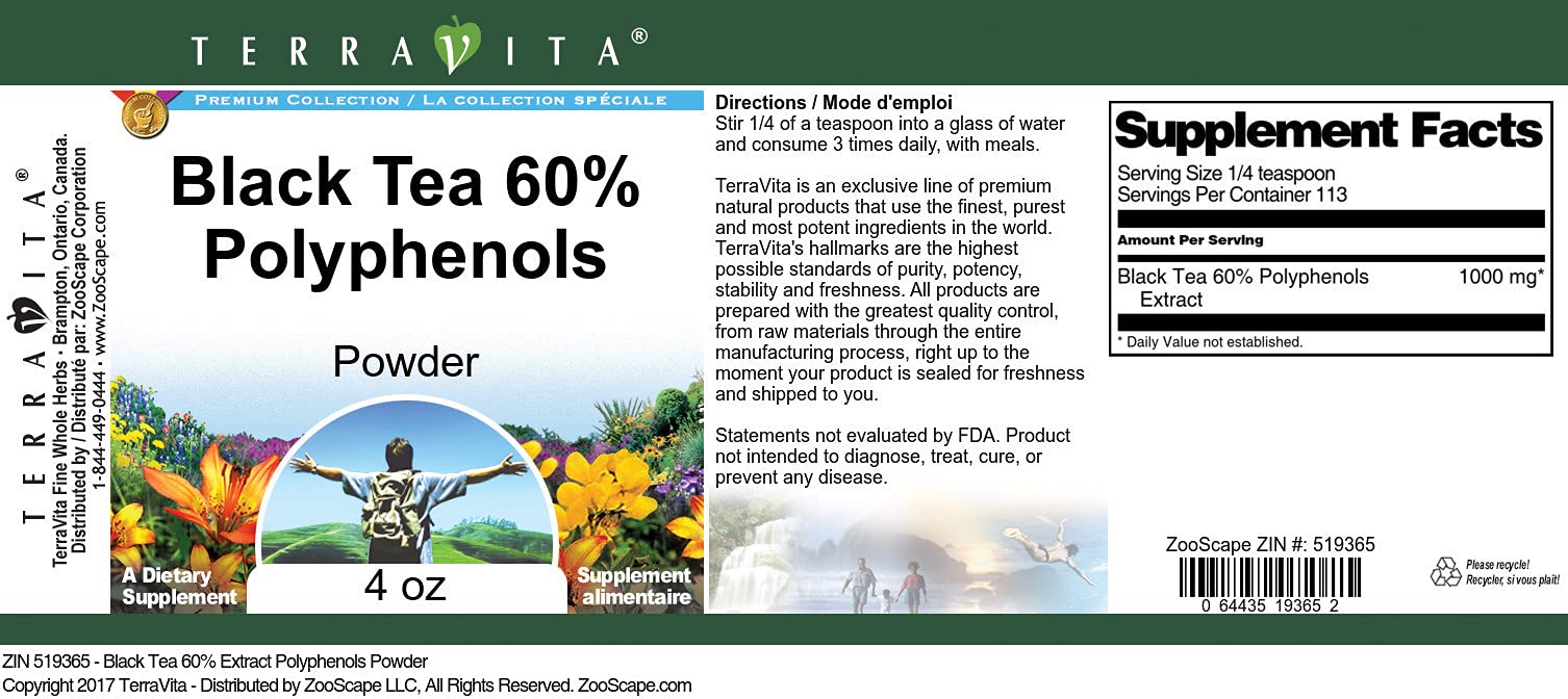 Premium Black Tea Extract Powder - 60% Polyphenols, 4 oz (ZIN: 519365) | Antioxidant Supplement for Immune Support & Wellness