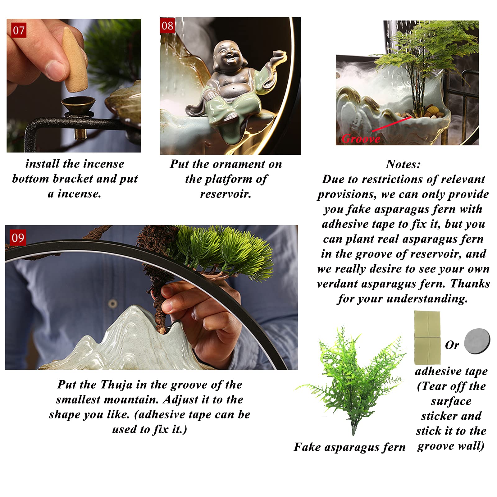 Indoor Zen Tabletop Buddha Water Fountain with LED Light & Mist - Japanese Feng Shui Decor for Meditation, Good Luck & Wealth - Perfect for Home Office, Yoga Studio & Relaxation Spaces