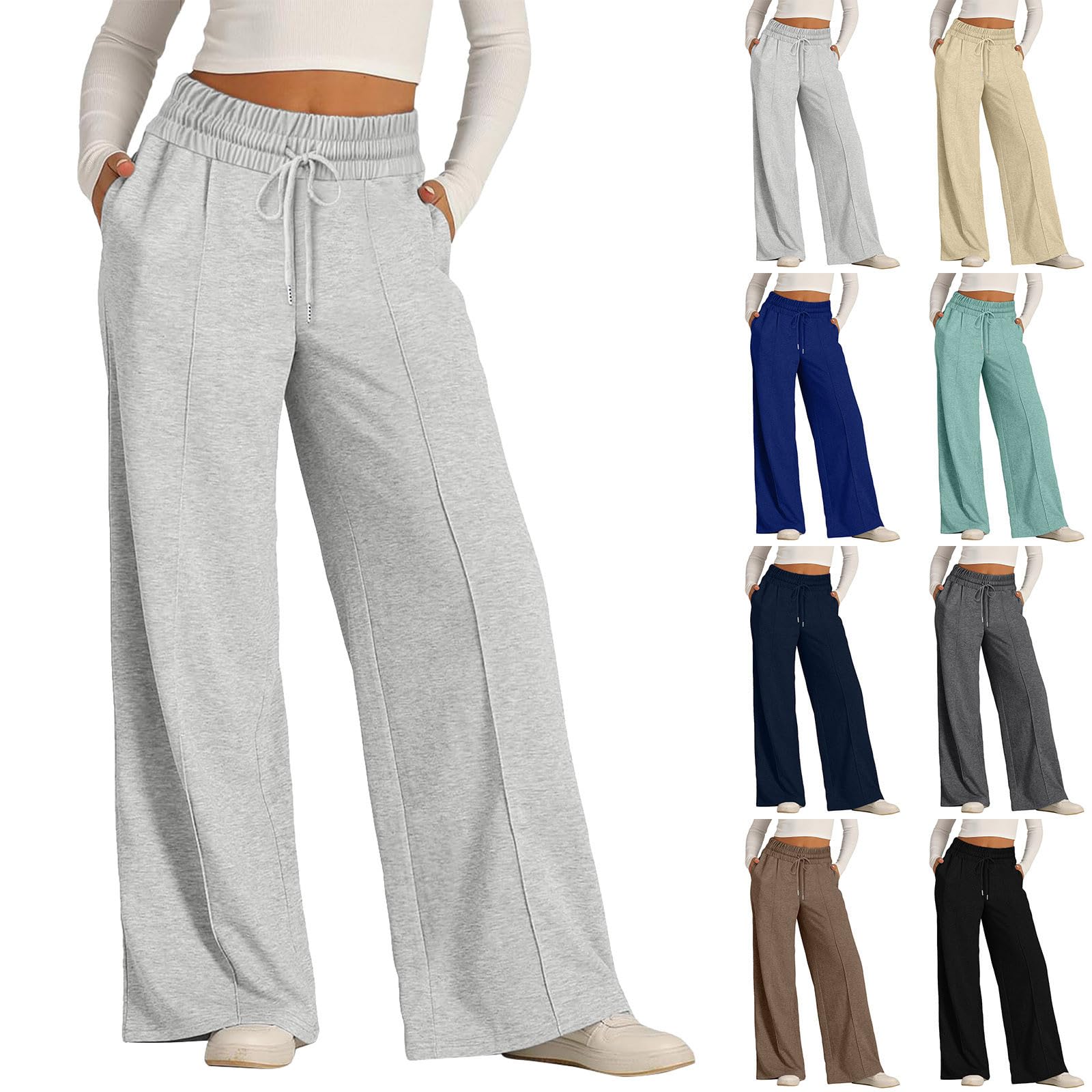 Women's High Waisted Wide Leg Sweatpants 2025 - Loose Casual Lounge Pants with Drawstring & Pockets for Yoga, Running, Travel & Home Comfort
