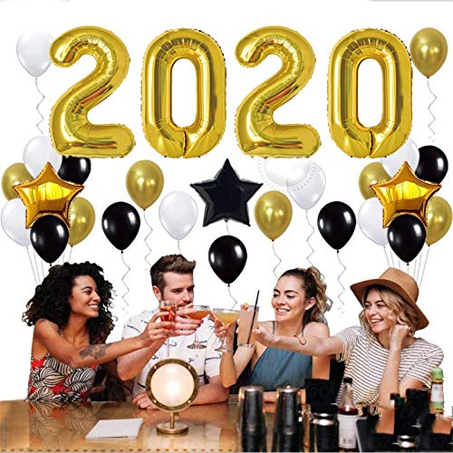 2020 Gold Foil Mylar Number Balloons - Graduation Party Decorations & New Year's Eve Supplies (Gold, Black, White) - Perfect for Graduation Celebrations, NYE Parties & Birthday Events