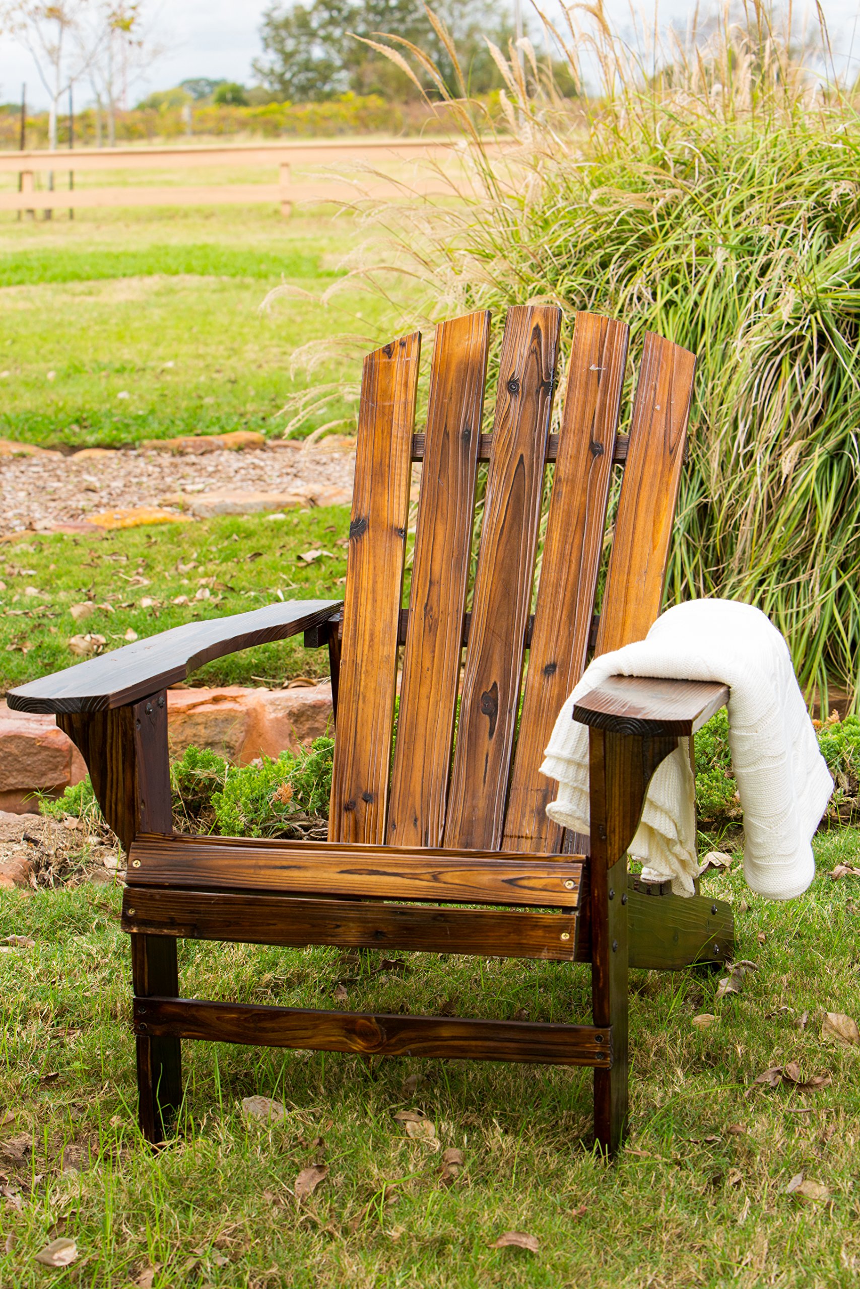 Premium Leigh Country Char-Log Adirondack Chair - Heavy Duty Solid Wood Outdoor Furniture for Patio, Garden, Poolside & Backyard Relaxation